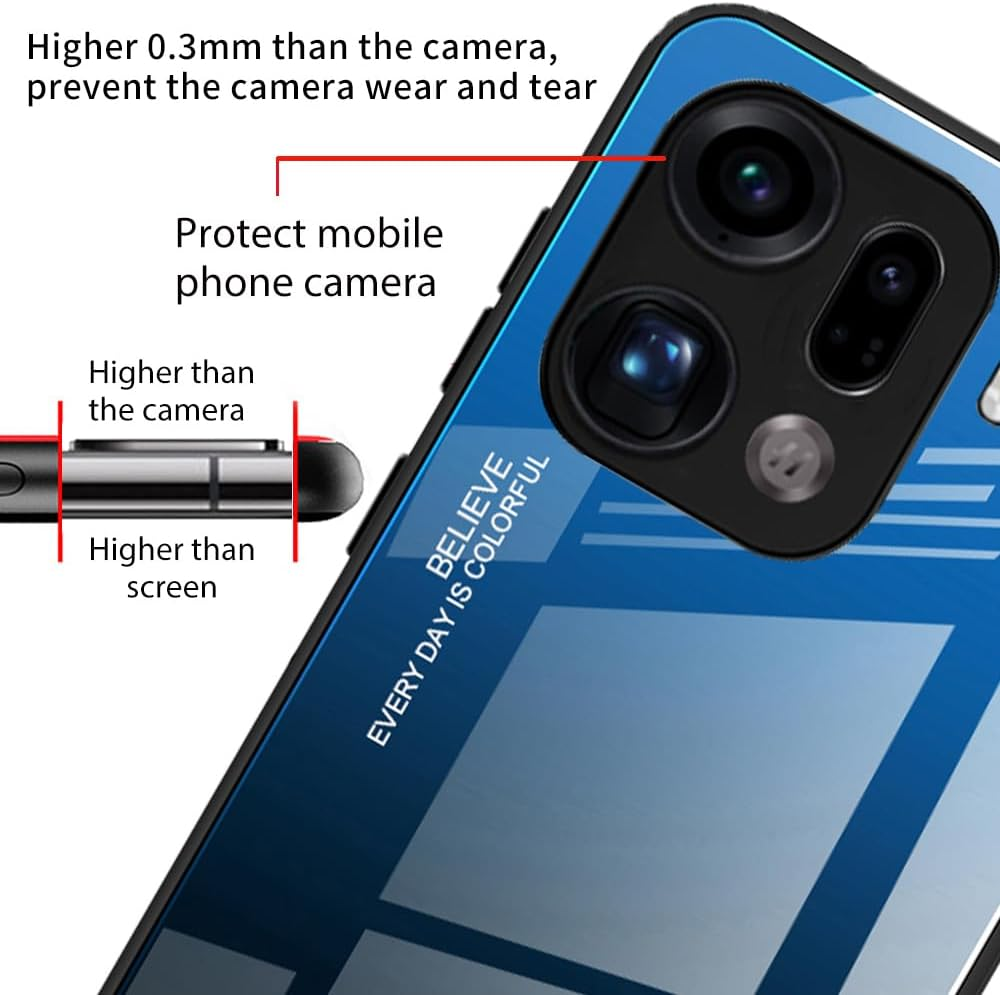 DEDUX Case for Oppo Find X9 Pro 5G Mobile Phone Case, Gradient Glass and TPU Protective Case Cover for Oppo Find X9 Pro 5G (Blue/Black) - Gold/Pink image number 7