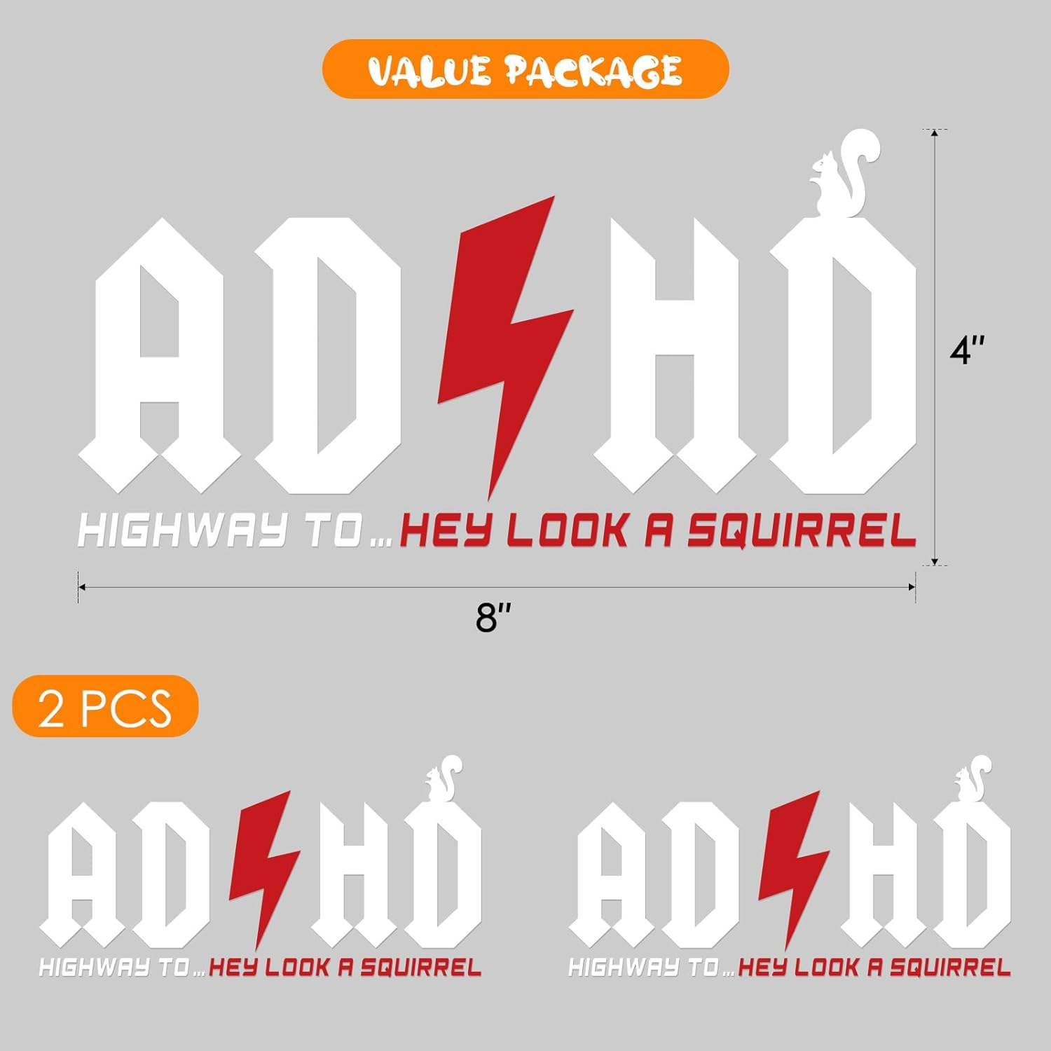 Aolamegs 2 Pcs ADHD Stickers - AD/HD Highway to Hey Look a Squirrel, 8" X 4" Funny Vinyl Truck Decals for Windows, Cars, Trucks, Laptops, Water Bottles image number 4