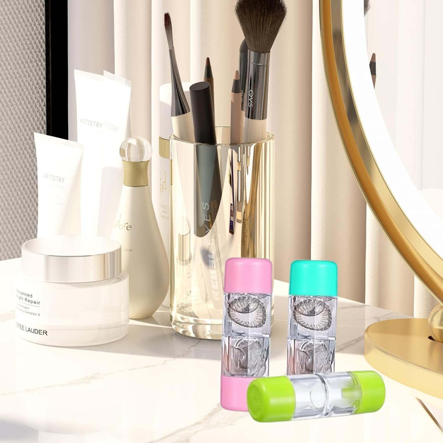 5 Pcs Contact Lens Cases, Mini Colorful Contact Lens Case Set, Contact Lens Barrel Cases, Lenses Holder Box with Contact Lens Remover Tool for Home Travel Outdoor image number 5