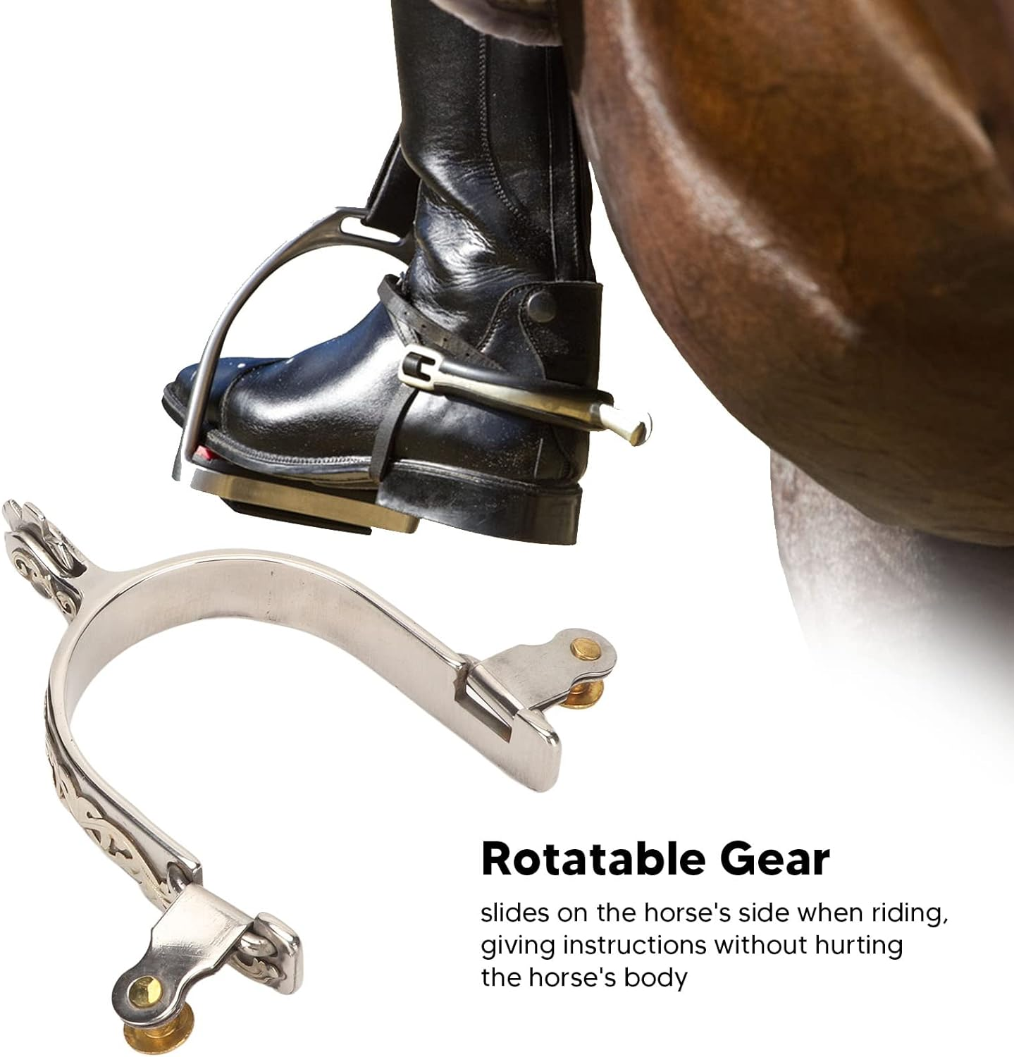 Western Cowboy Spurs, 1 Pair Horse Spurs Stainless Steel Western Horse Spurs with Rotatable Gear, Retro Fine Workmanship Men Women Horse Boot Spurs for Equestrian image number 2