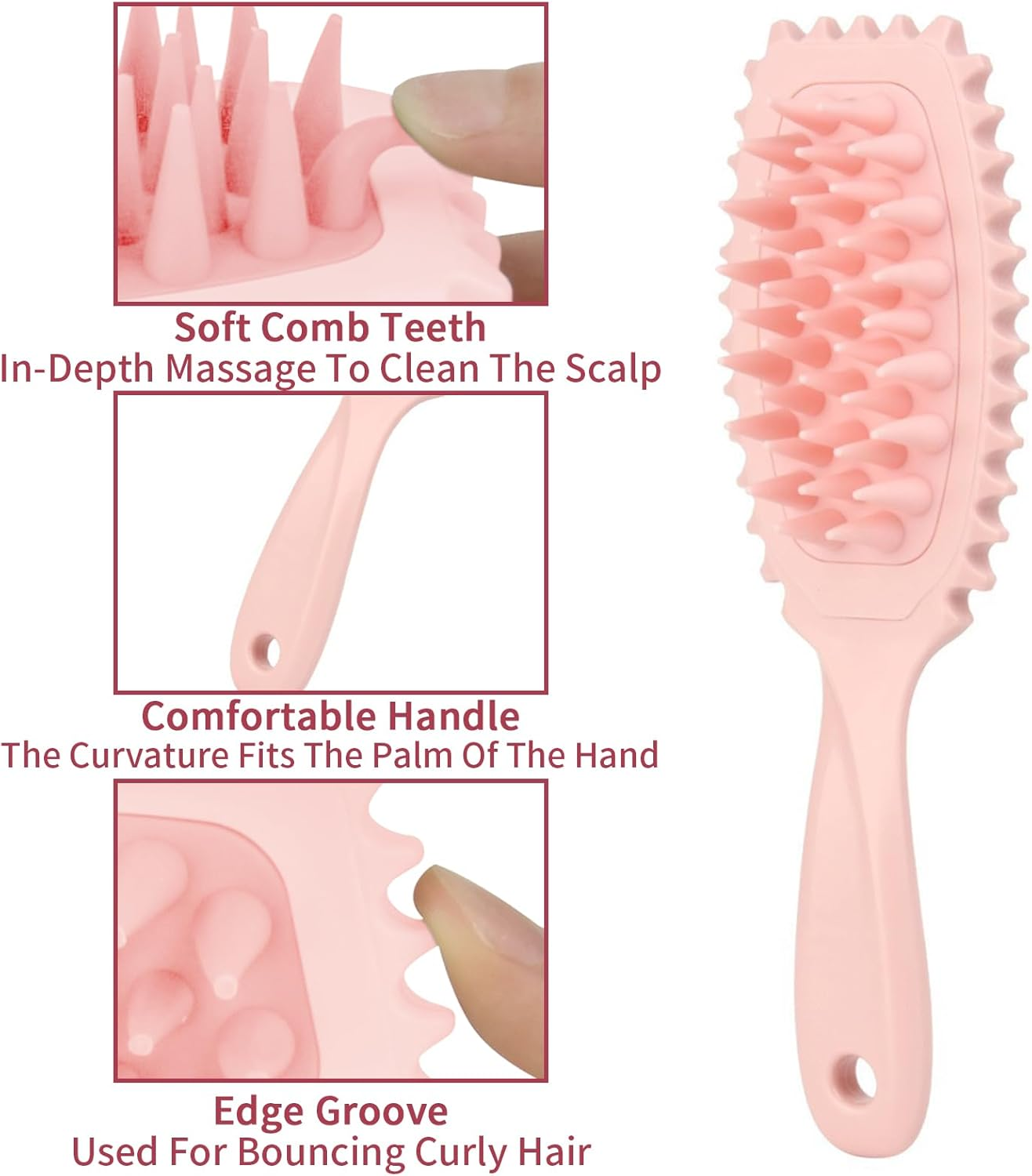 Wesoke Curl Defining Brush & Scalp Massager, Curly Hair Brush for Detangling, Shaping and Defining Curls for Women Men, Long Shampoo Brush with Soft Silicone Bristles for Hair Care Relaxation, Pink image number 3