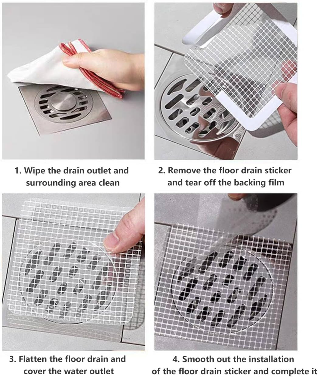 40 Pcs Disposable Shower Drain Hair Catcher, Square Shower Drain Dog Hair Catcher, Mesh Filter Sink Strainer Stickers for Shower, Anti-Blockage, Bathroom, Bathtub, Kitchen, Sink (Square) image number 2