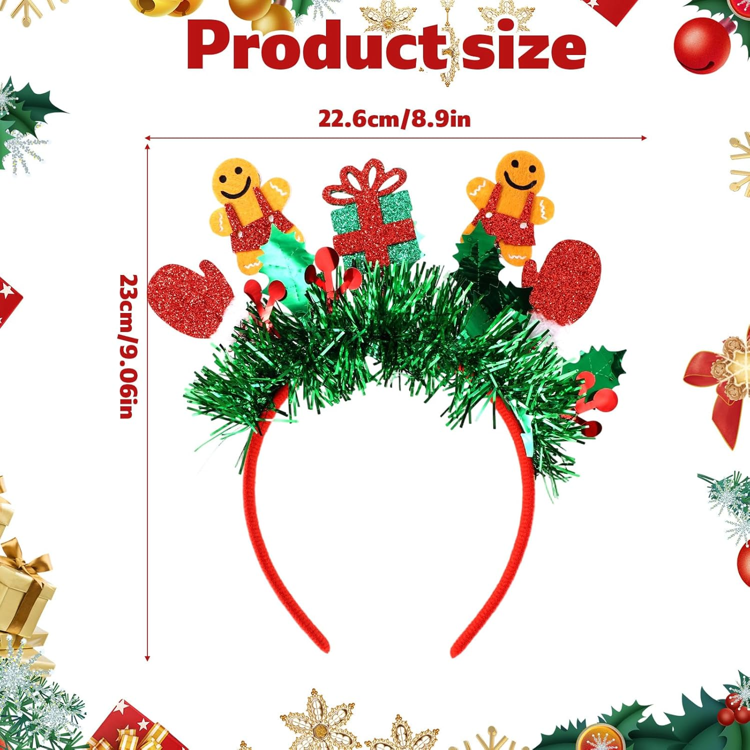 Christmas Gingerbread Man Headband, Adorable Glitter Green Tassel Gingerbread Man Christmas Headband Funny Festival Headdress Accessories for Women image number 2