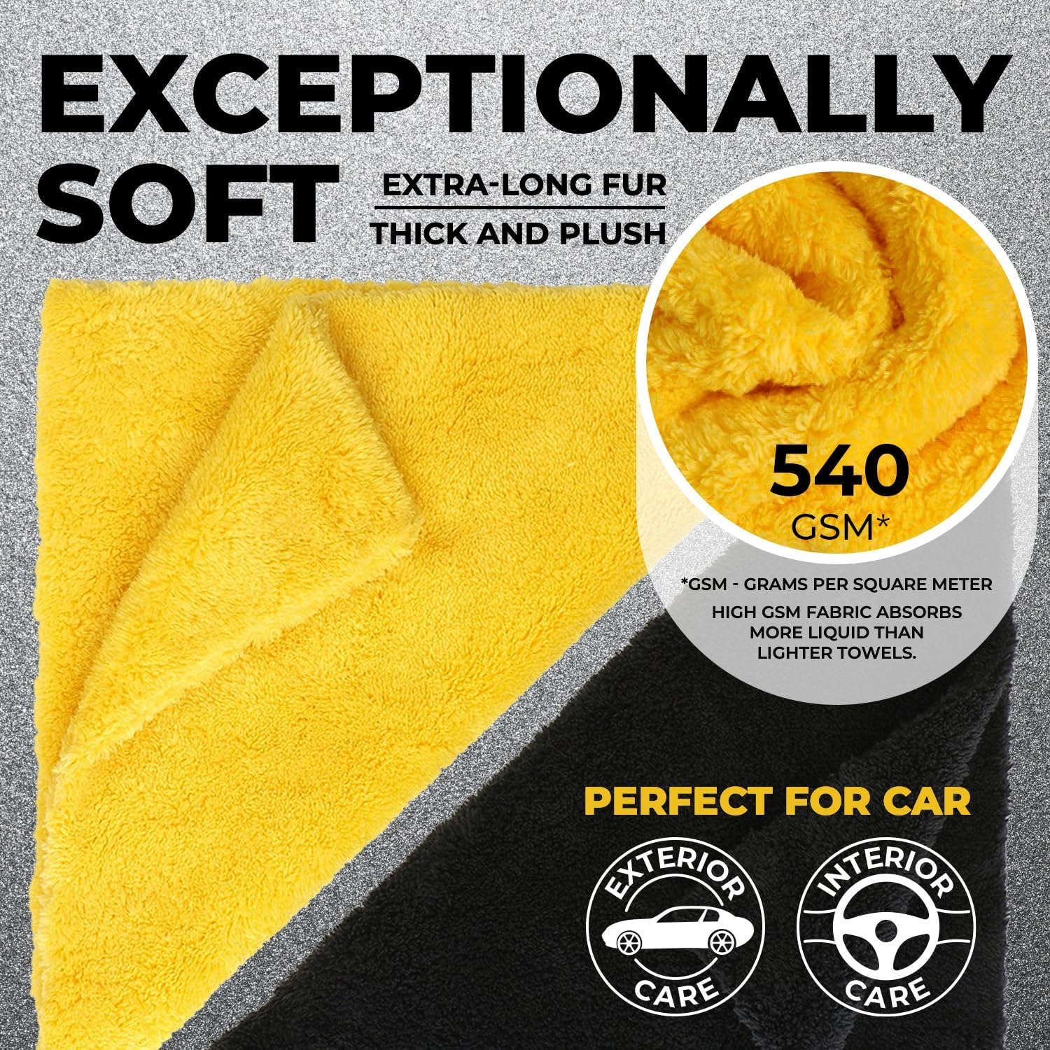 Microfiber Towels for Cars - Edgeless Microfiber Towel - Compact 12"X12" Car Drying Towel - 540Gsm - Microfiber Cleaning Cloth for Cars - Car Wash Stuff - 6 Pack