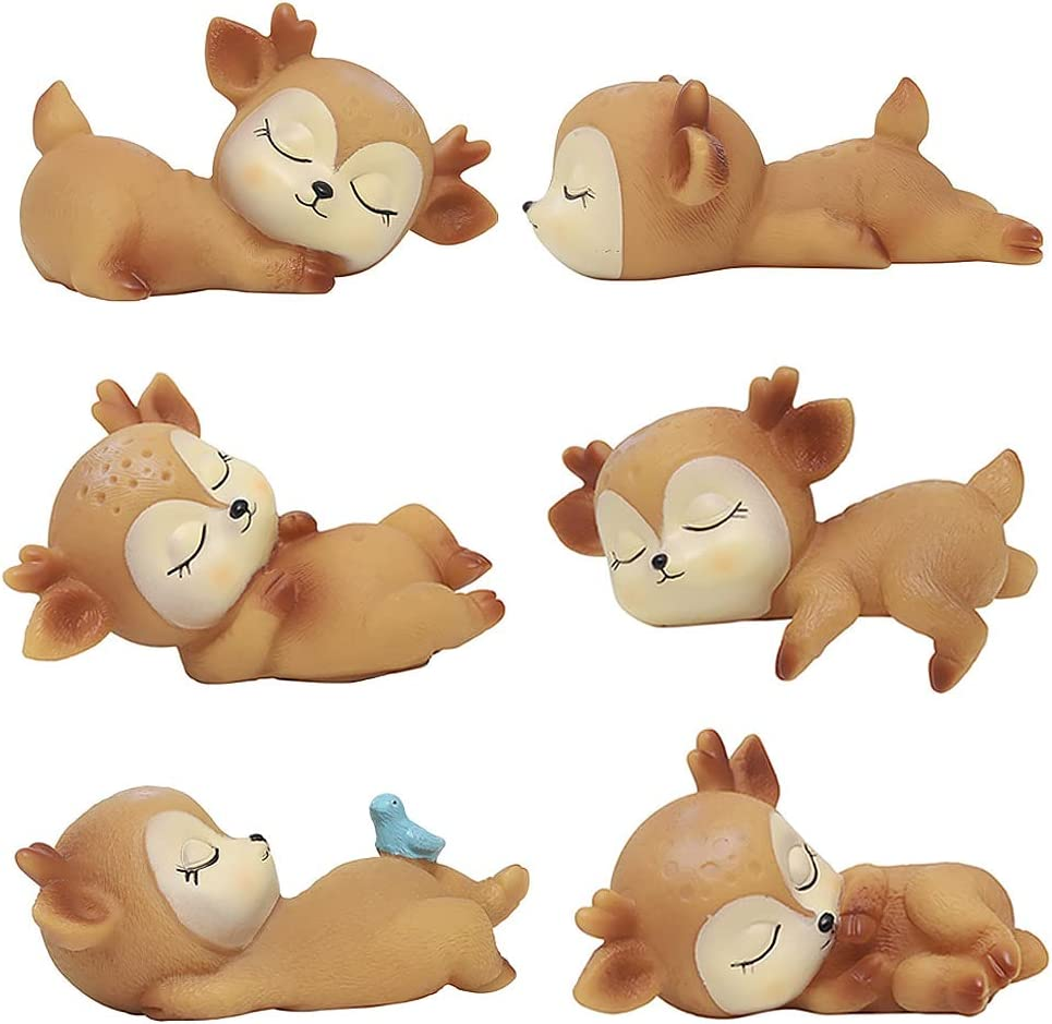 Doyifun Pack of 6 Lovely Fawn Doe Figurines Playset Toys, Cute Deer Cake Toppers Figure Baby Shower Birthday Wedding Party Decor image number 2