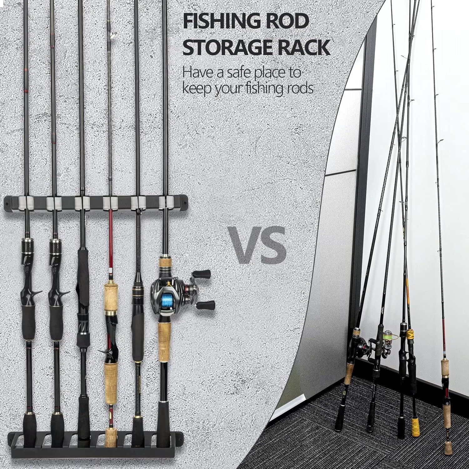 WADY Vertical Fishing Rod Storage Rack Holder Wall Mount,6-Rod Fishing Pole Holder Wall Fishing Rod Storage Fixed Stand,Fishing Rod Holder Wall Mount Fishing Rod Holder Fishing Rod Storage Rack image number 3