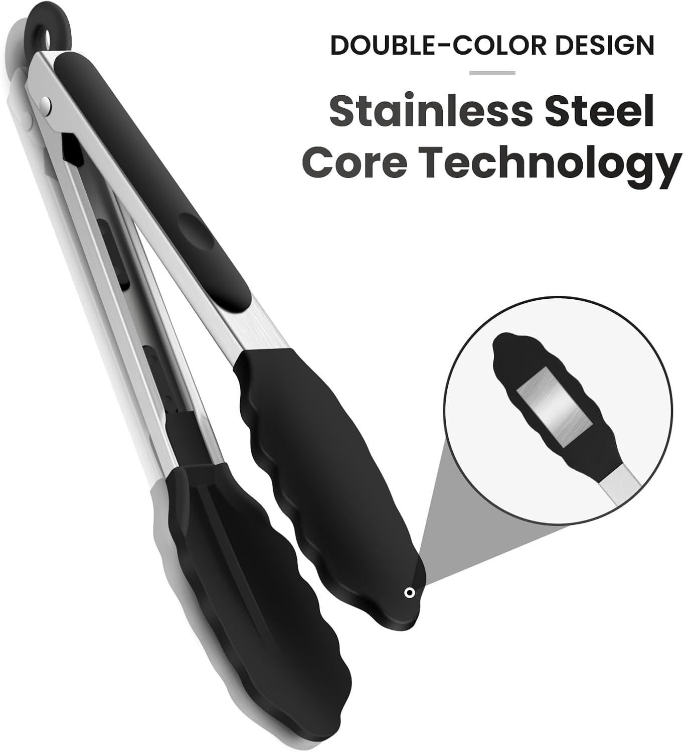 600℉ Heat Resistant Kitchen Tongs for Cooking with Silicone Tips,Maywe Tanso 9-Inch Stainless Steel Locking Cooking Tongs Food Tongs for Bbq,Cooking,Salad and Serving Food,Heavy Duty,Non-Stick(Black) image number 3