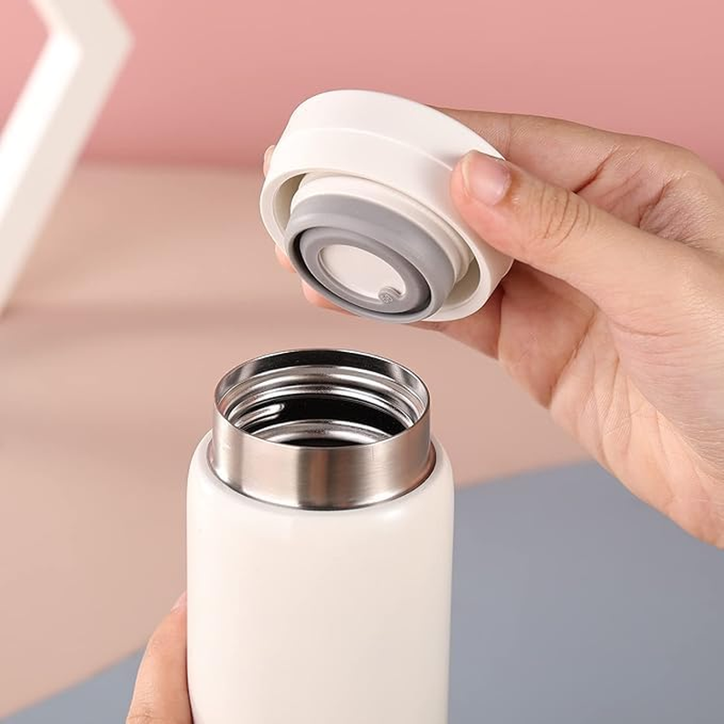 Small Vacuum Insulated Stainless Steel Water Bottle, 1Pc Mini Water Bottle Stainless Steel Small Flask, 7Oz (200Ml), Leak Proof, Keeps Water Hot for Home or Office, White image number 2
