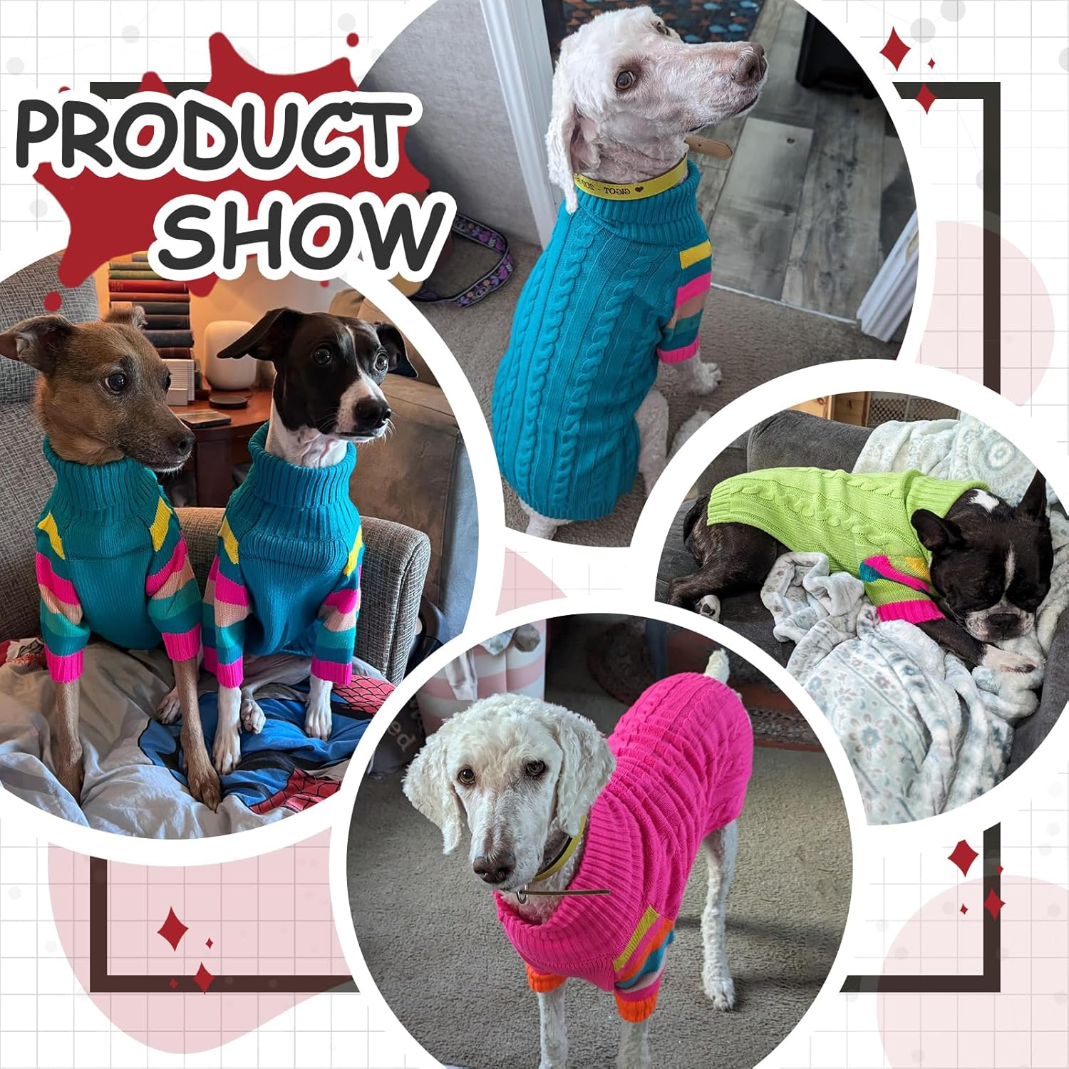 OUOBOB Dog Jumper, Medium Dog Jumper for Dogs Girls Boys Turtleneck Pullover Winter Green Dog Vest, Christmas Dog Outfits, Pet Sweatshirt Clothing Knitwear, Frenchie, Beagle M image number 2