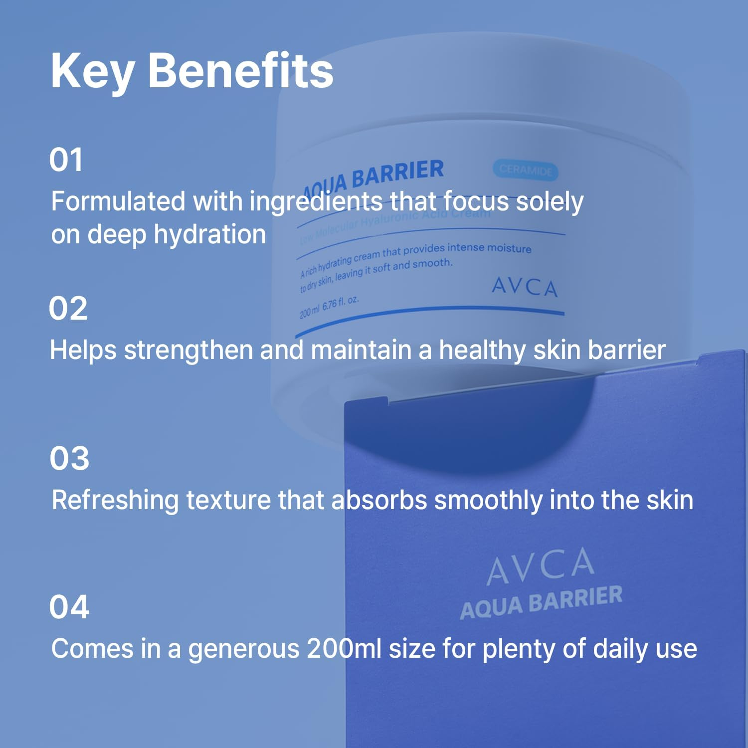 AVCA Aqua Hyaluronic Acid Daily Moisturizer 200Ml &ndash; Ceramide Barrier Support Cream for Dry Skin, Lightweight Rich Texture image number 1