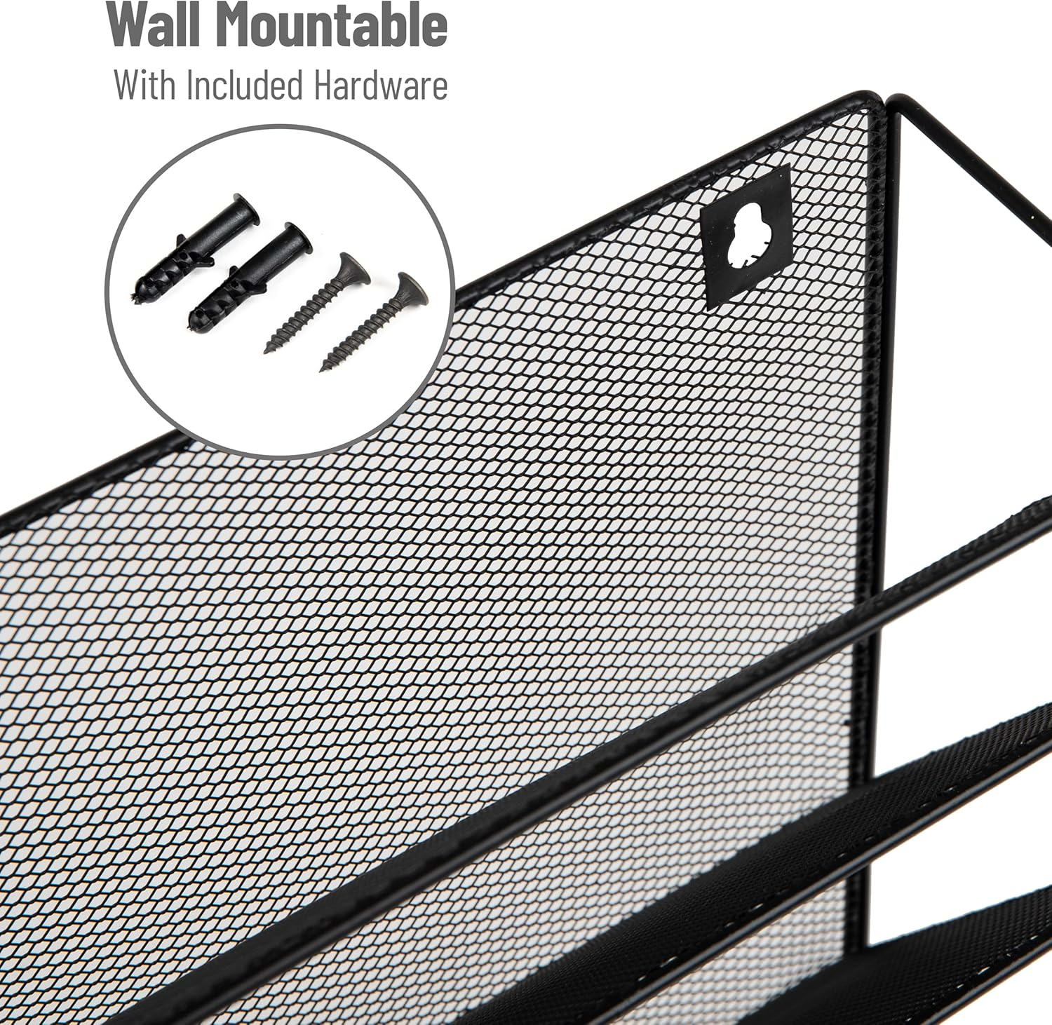 Mind Reader 5-Tier Vertical File Storage, Desktop Organizer, Wall Mount, Office, Metal Mesh, 12.75" L X 4" W X 16" H, Black image number 4