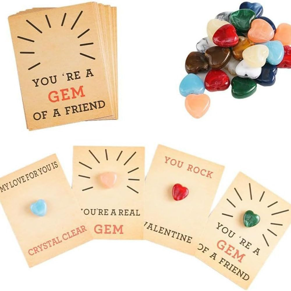 Custelen 24-Pack Valentine'S Day Cards with Heart-Shaped Plastic Stones - Funny Kids Gifts for Boys, Girls, Toddlers - Classroom School Party Favors image number 6