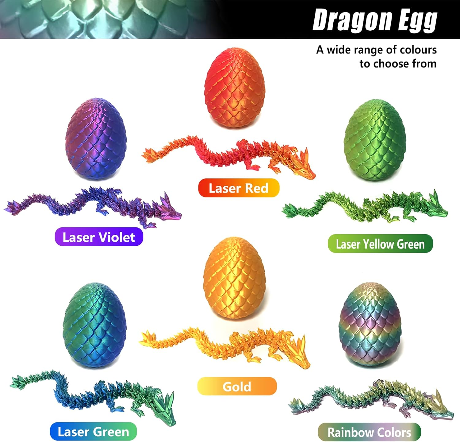 3D Printed Crystal Dragon Fidget Toy for Adults - Articulated Posable Surprise in Egg - Gifts for Home Office Desk Decor (Colorful) image number 6
