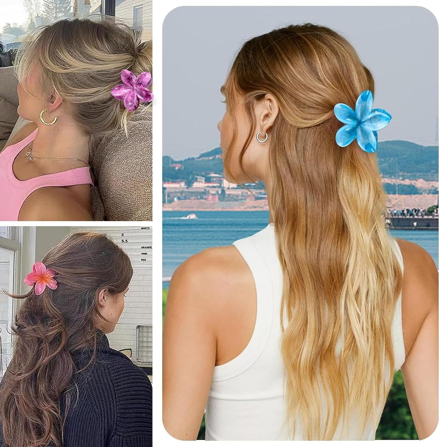 Yamobi Flower Hair Clips, Pack of 4 Hawaii Plumerias Flower Hair Claws, Artistic Multicoloured Lubrication Patterns Barrettes Hair Clips, Beach Tropical Hair Accessories image number 5