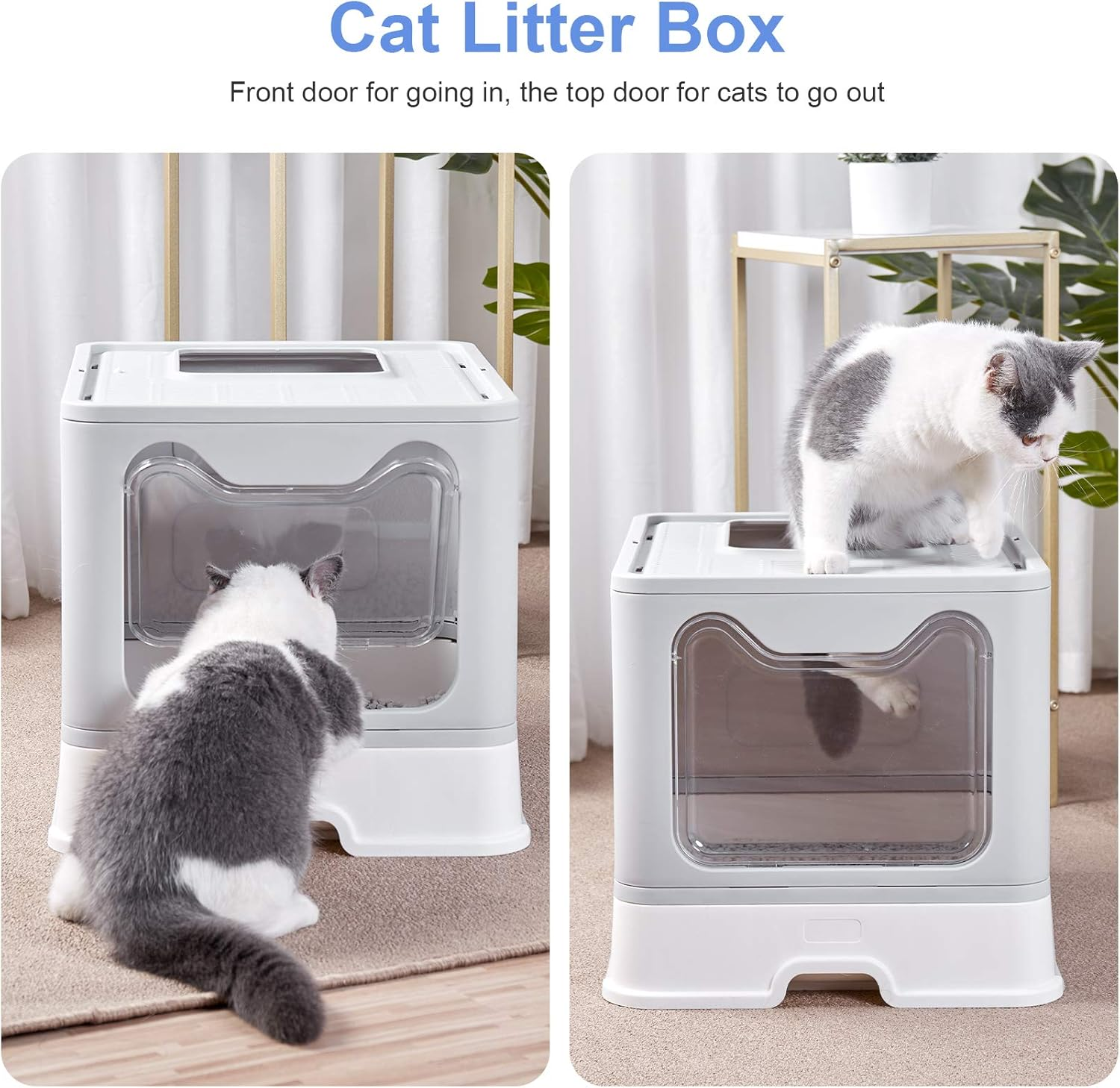 Bingopaw Cat Litter Tray Box: Foldable Top Entry Extra Large Cats Toilet with Lid - Hooded Kitten Litter Tray Easy Cleaning Drawer Design with Scoop Grey image number 2