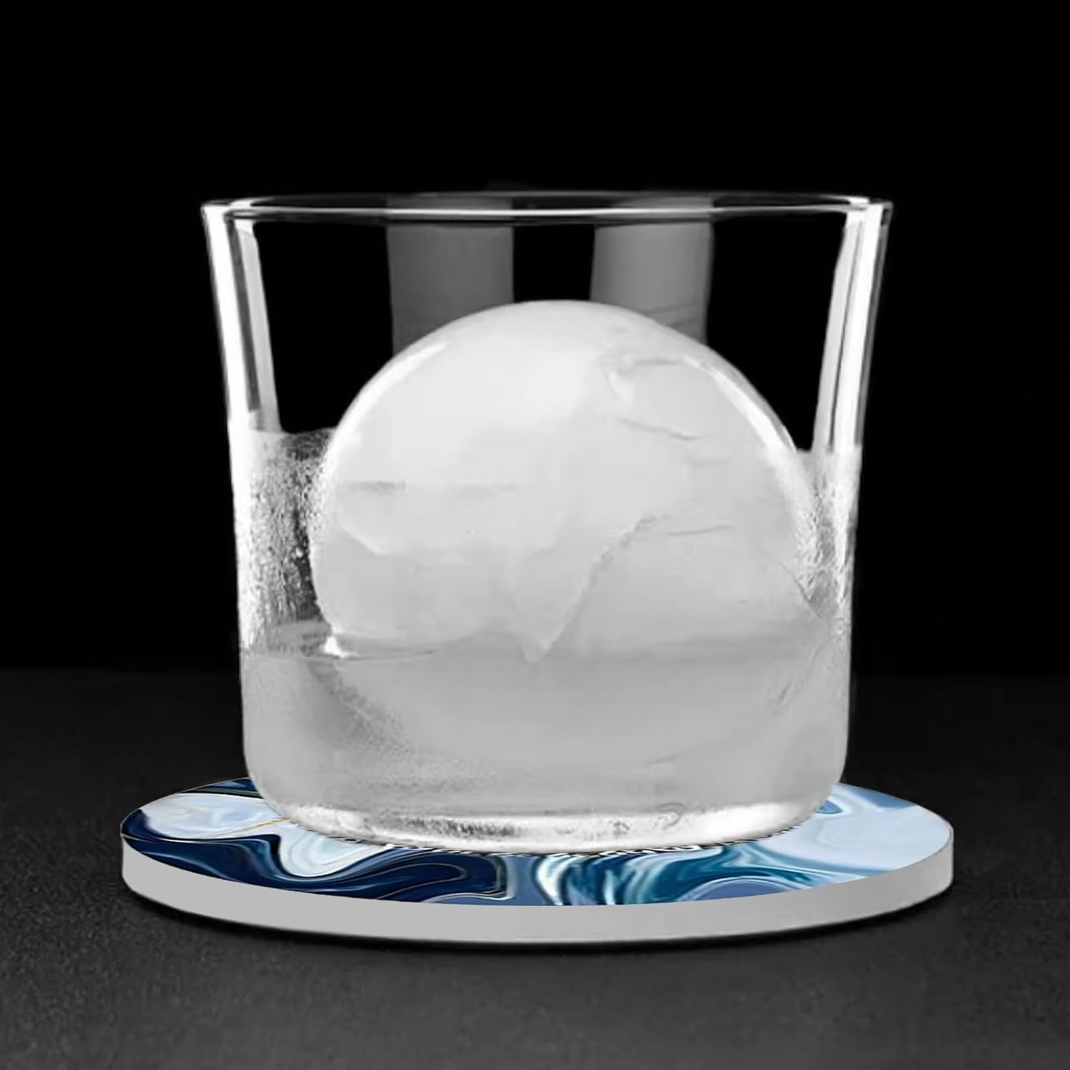 6 Pcs Blue Marble Ceramic Coasters with Holder - Ultra Absorbent Drink Coasters Set, 4Inch Non-Slip Cork Bottom round Table Coasters for Coffee Wine Bar, Decorative Metal Stand Storage