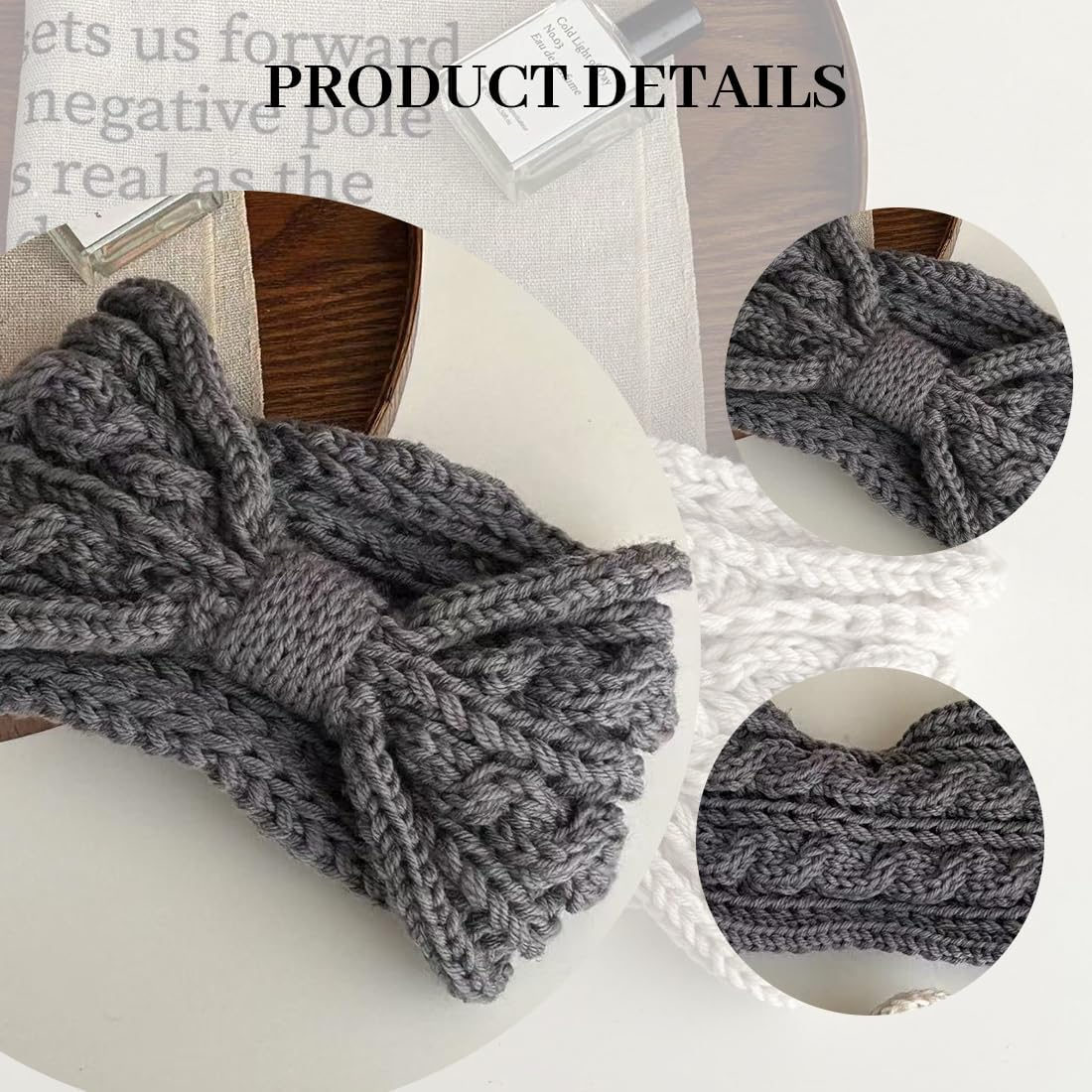 Pack of 2 Women'S Winter Headband Children Girls Headband Women'S Winter Knitted Autumn and Winter Versatile Hair Band, Elastic Thick Headwrap Headband, Beige, Grey image number 3