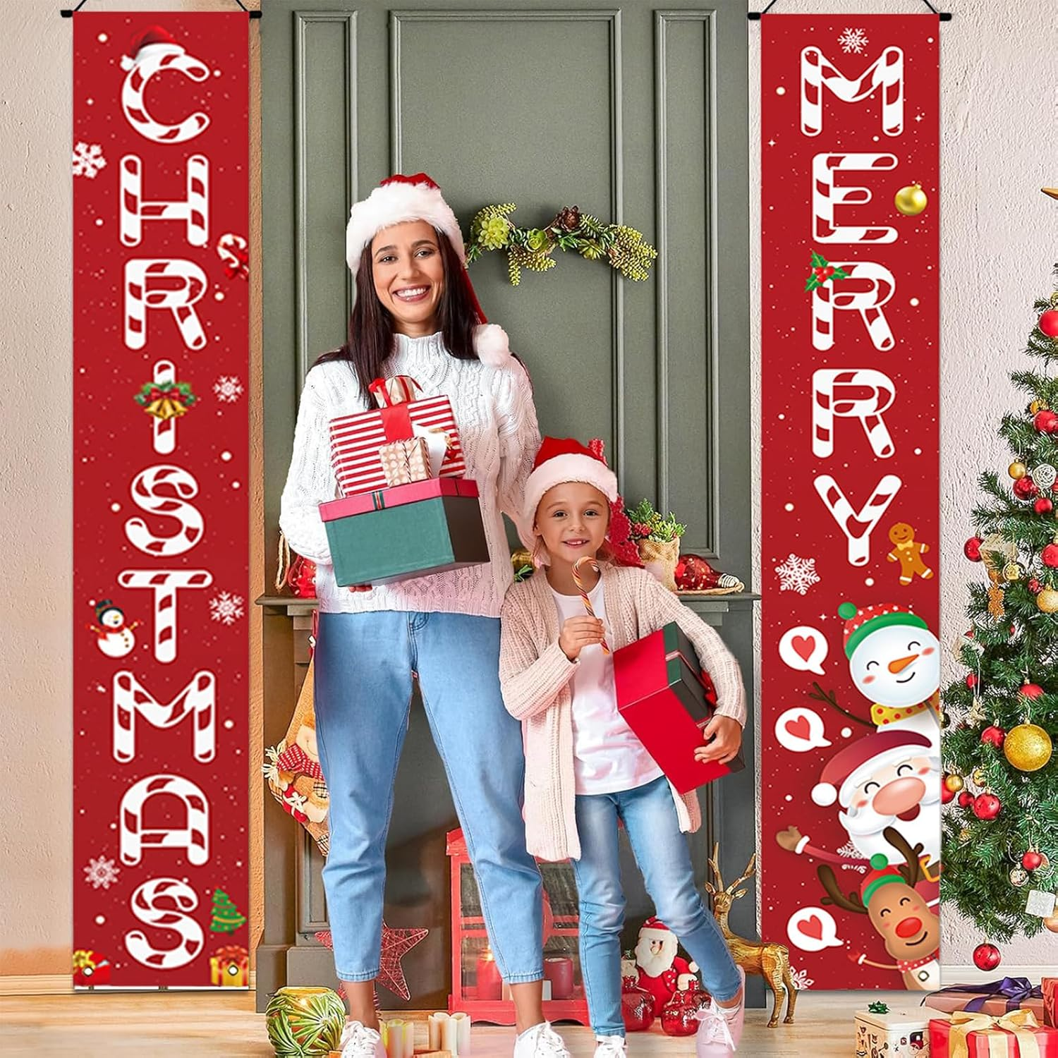 SYTHAK Christmas Decorations Outdoor Yard Front Porch Sign Set, Door Banner, Hanging Merry Christmas Decorations for Home, Indoor Outdoor Xmas Decor Wall Front Door Yard Garage image number 2