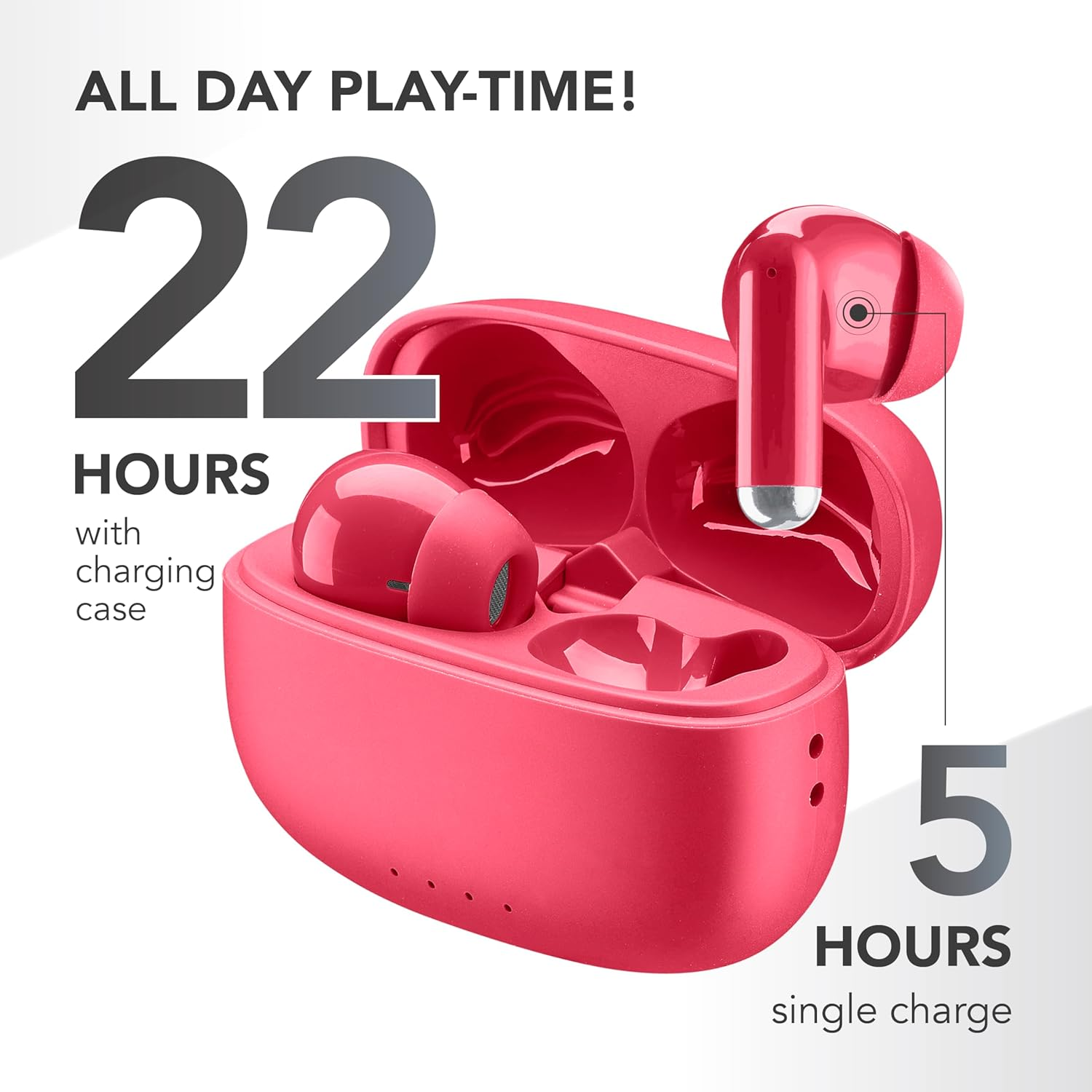 Music Sound Drift Bluetooth In-Ear Headphones Wireless with Compact Colorful Case, Auto Pairing, Touch Control, up to 22 Hours Playtime, Rose image number 2