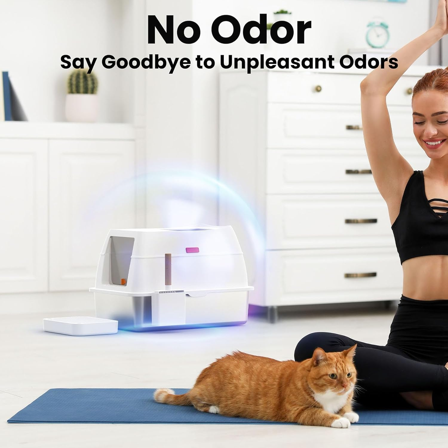 Stainless Steel Cat Litter Box with Lid, XL Large Enclosed/Open Litter Box, Removable Metal Kitty Litter Tray with Lid & Scoop, Odor Free Hooded, Anti-Leakage, Non-Sticky, Easy Cleaning image number 6