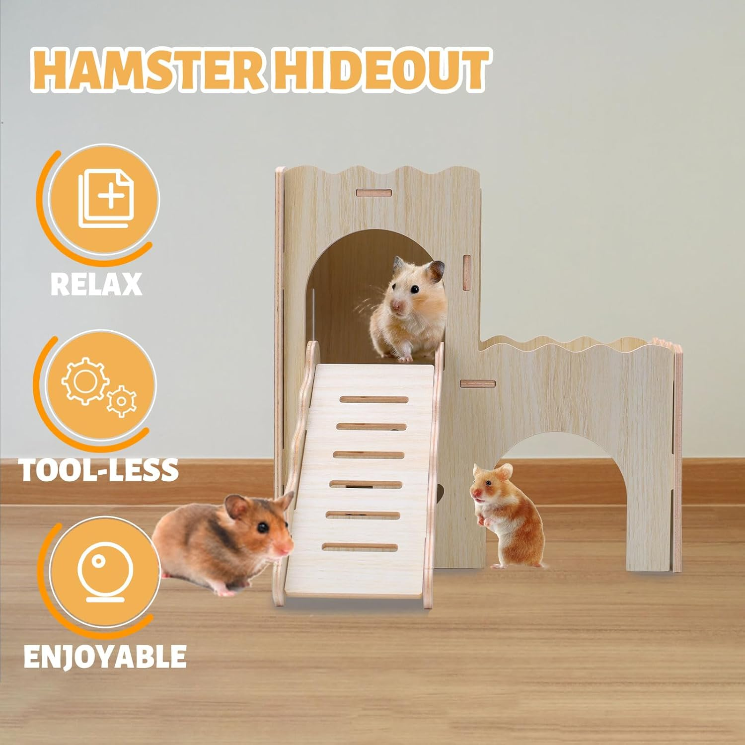 Wooden Hamster House, Hamster Playground with Cave Stairs, Hamster Houses and Hideouts, Wooden Hamster Toys Hamster Cage Accessories image number 5