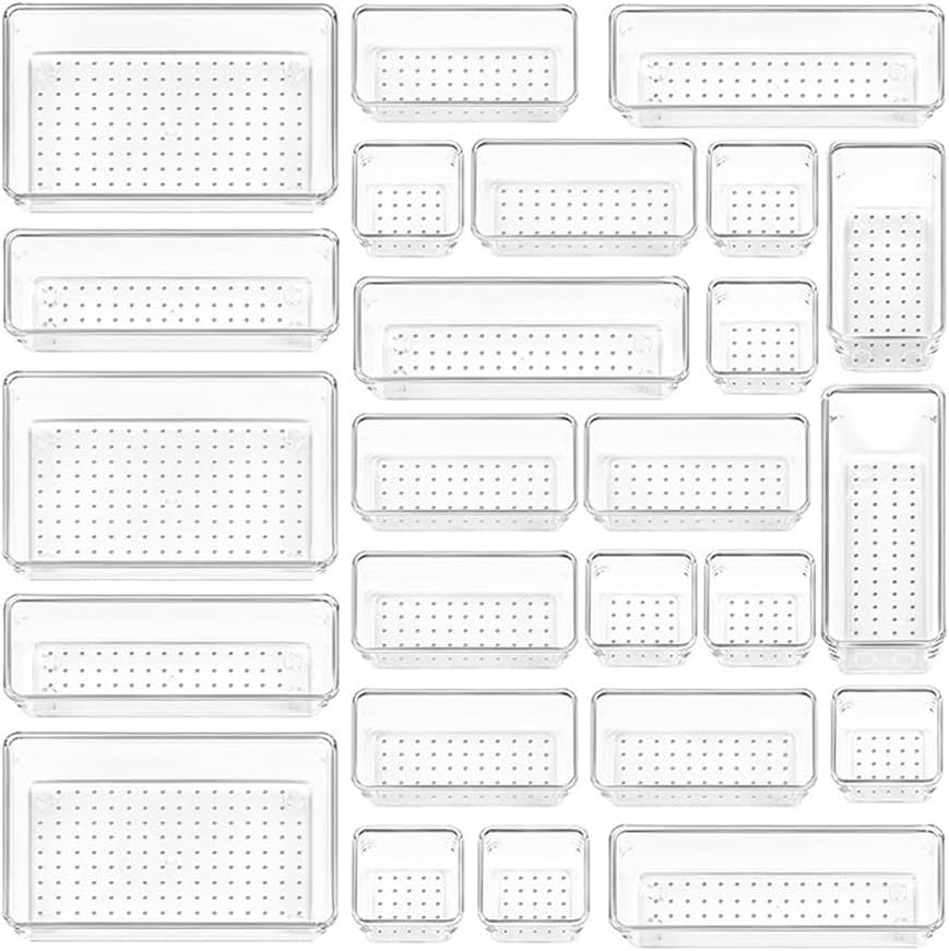 Clear Drawer Organizers 10Pcs,Plastic Versatile Bathroom and Vanity Drawer Organizer Trays,Tool Drawer Organizers Storage Bins for Makeup,Bedroom,Kitchen Gadgets Utensils and Office (10) image number 2