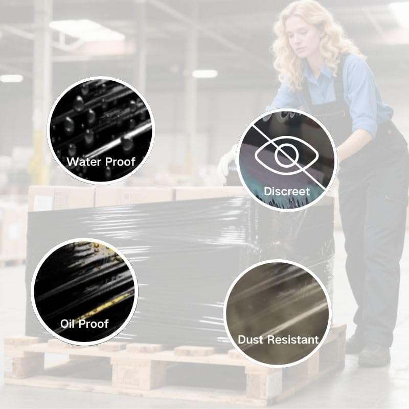 Stretch Film Roll, Industrial Shink Wrap 25Cm X 150M Wide Black Plastic Wrap for Pallet Wrapping Shipping Moving image number 2