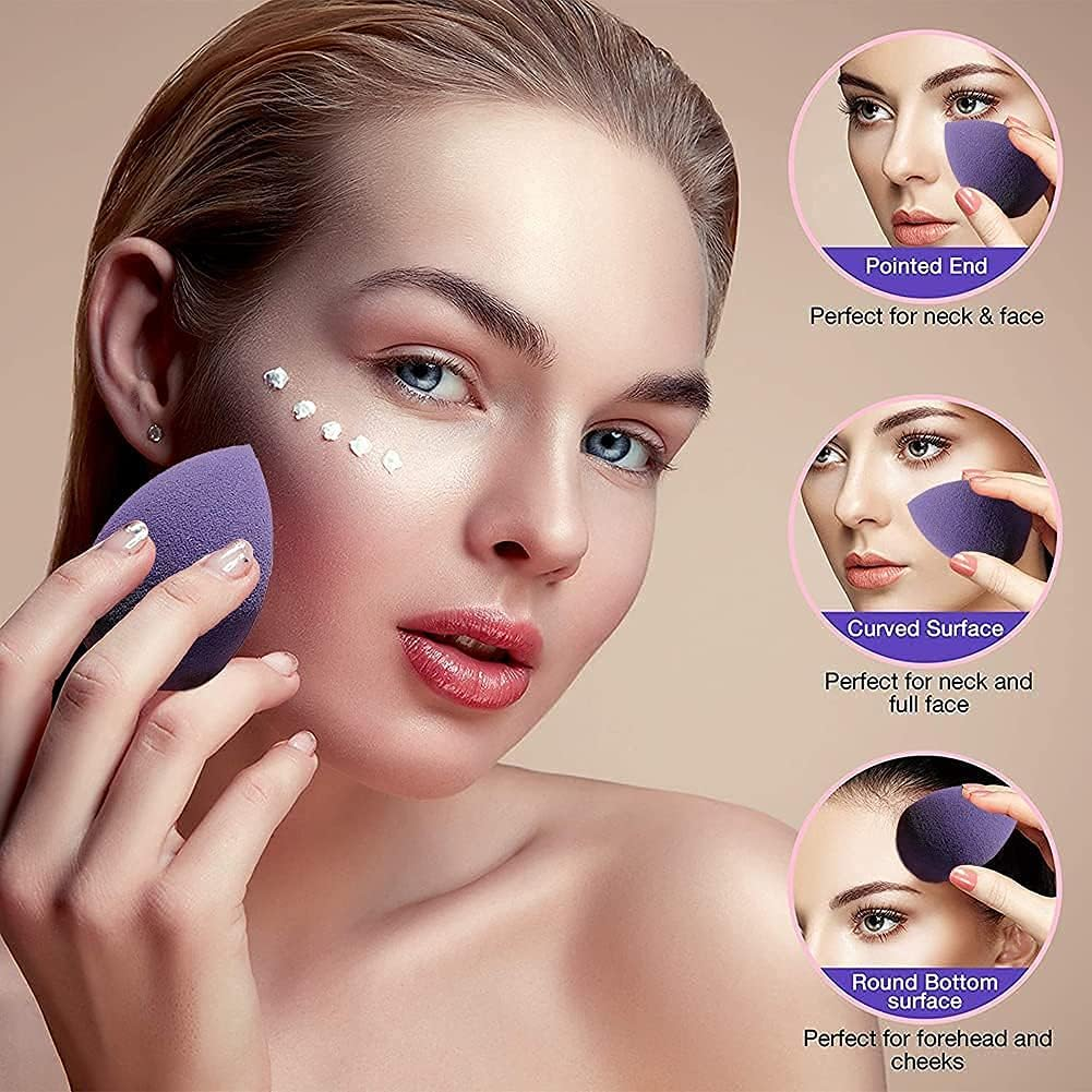 4Pcs Makeup Sponge Set Blender Multi-Colored Beauty Foundation Blending Sponge with a Storage Case, Flawless for Liquid, Cream, and Powder Dry & Wet Use 3D Makeup Sponge Egg (Purple) image number 6