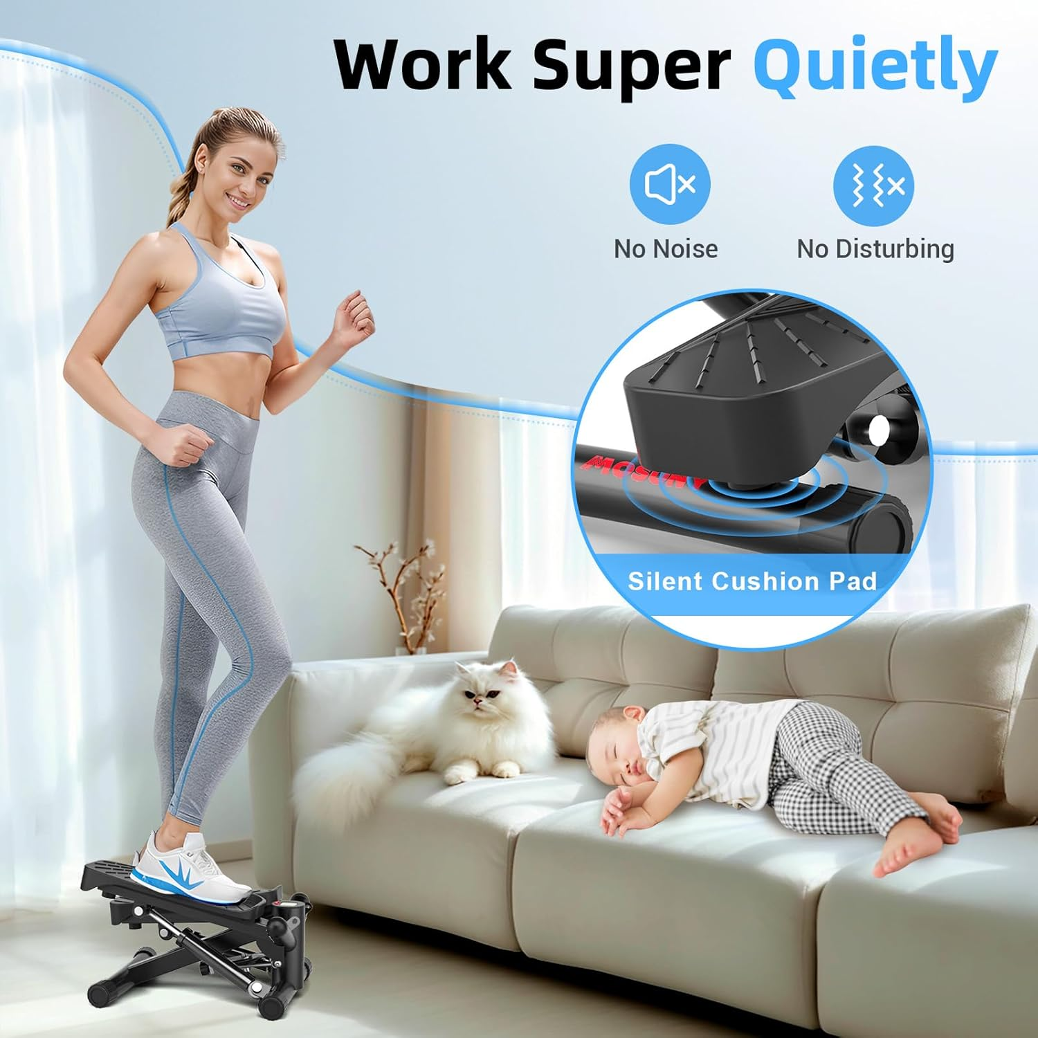 Steppers for Exercise at Home, Mini Stepper with Resistance Bands Full Body Workout Adjustable Heigh Stair Stepper for Home Twist Stepper with 350Lbs Loadingt Capacity (With Mat) image number 1