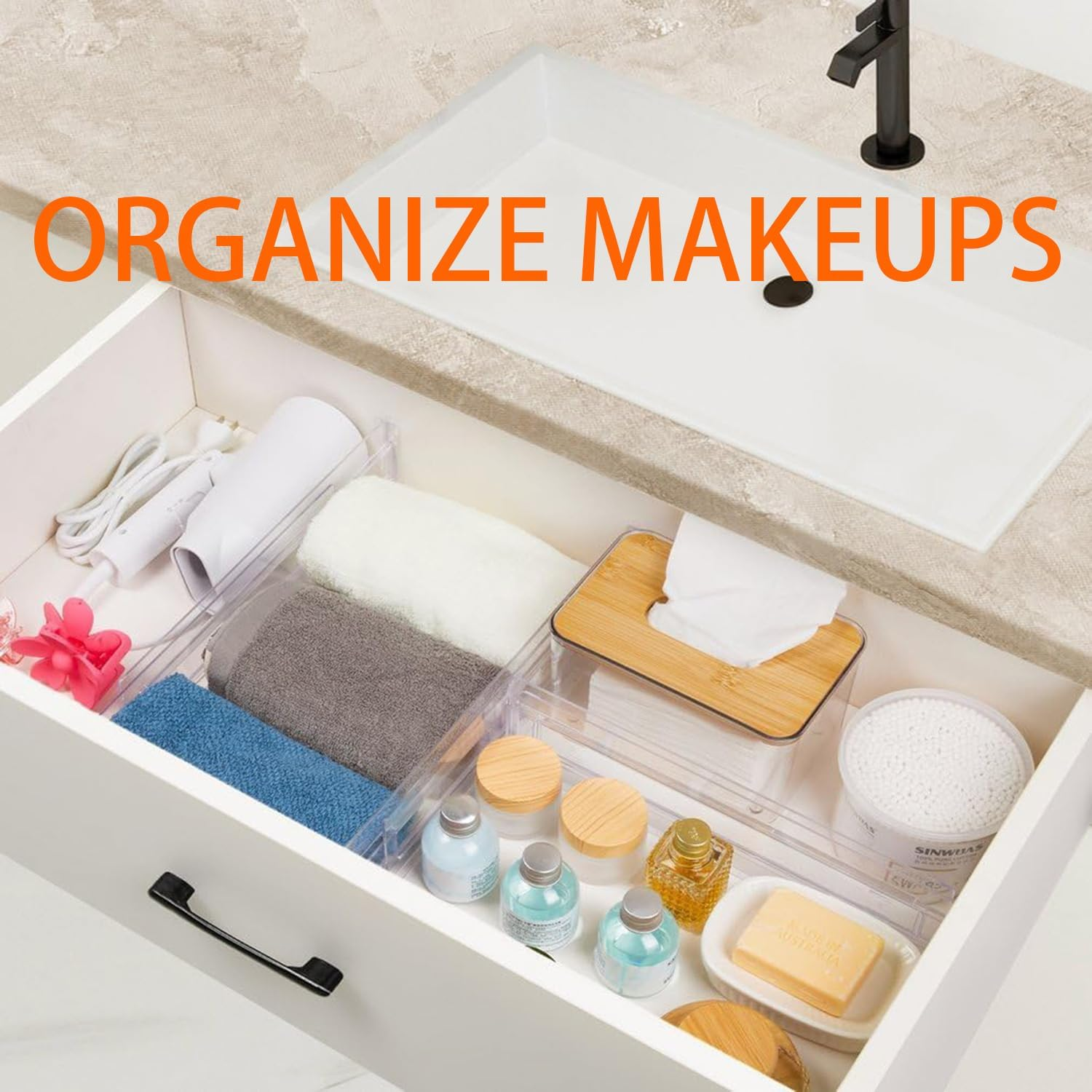 WYFVITDY 10 Pack Drawer Dividers Adjustable Clear Drawer Organisers Expandable 27.5-52Cm, 8Cm High Dividers Separators for Kitchen, Bedroom, Office, Bathroom No Tools Needed image number 5