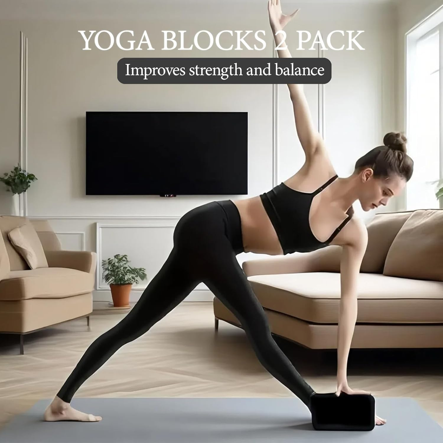 Yoga Blocks 2 Pack, High-Density Yoga Block, EVA Foam Yoga Block, with Stretching Belt, Odor Resistant and Antiskid, Used for Yoga, Pilates and Meditation image number 4