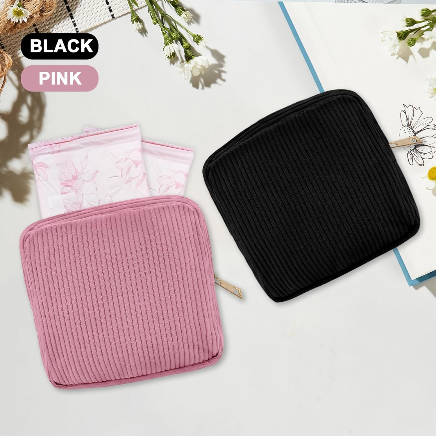 Long Keeper Small Cosmetic Bag for Women Mini Make up Bag for Handbag Solid Colour Cord Makeup Bag with Compartments Travel Makeup Bag for Women, Pure Grey, Portable Cosmetic Bag image number 1