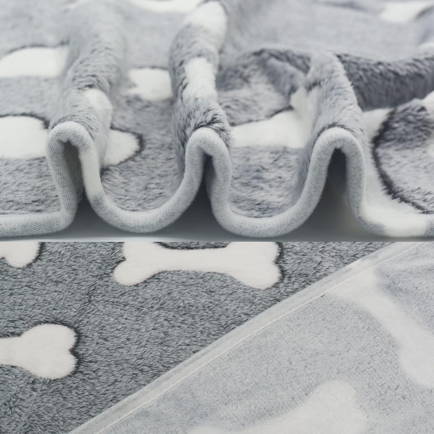 1 Pack 3 Puppy Blankets Super Soft Warm Sleep Mat Grey Cute Print Blanket Fluffy Fleece Pet Blanket Flannel Throw Dog Blankets for Small Dogs Puppy Dogs Fluffy Cats,Bone-Medium(29"X20") image number 3