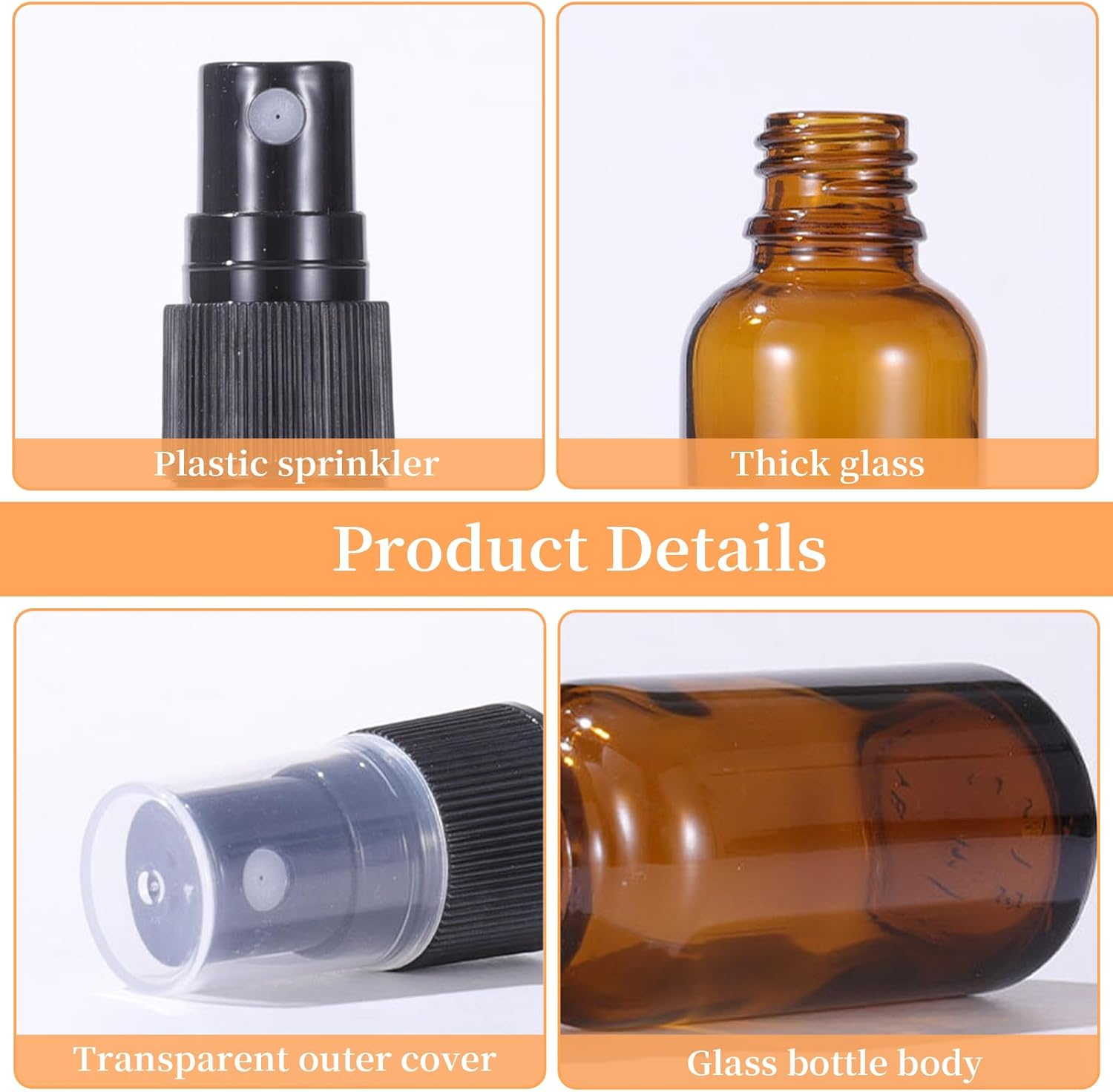 5 PCS Amber Glass Spray Empty Roller Bottles with Fine Mist Sprayer & Dust Cap Refillable Essential Oils Clear Containers Skin Care Atomizer Liquid Cosmetic Bottle for Travel Beauty Cleaning (100ML) image number 2