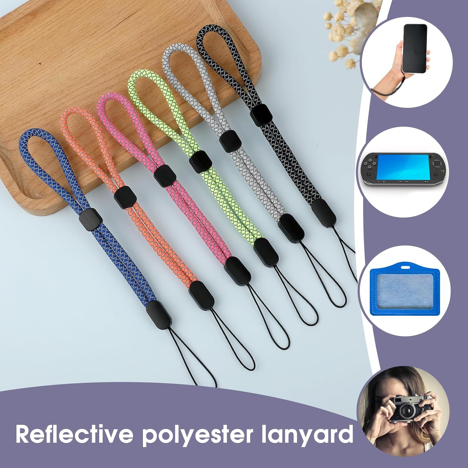 GEEHUA 6Pcs Hand Wrist Strap Lanyards, Phone Short Wrist Lanyard with Reflective Effect Universal Strap for Camera Key Wallet - A-Style image number 5