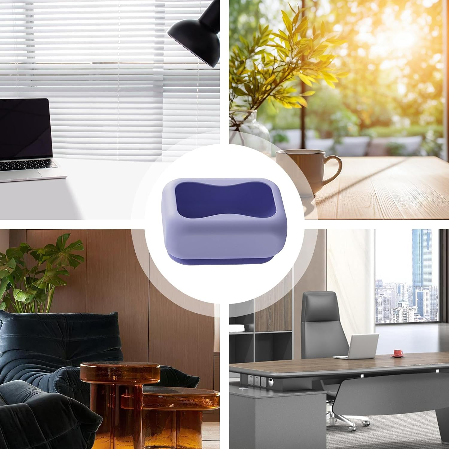 Tissue Box Cover - Modern Facial Tissue Holder with Suction Cup - Silicone Wall Mount Storage Organizer for Desk Table Living Room Apartment Bedroom Hotel Farmhouse Restaurant Car - Blue image number 5