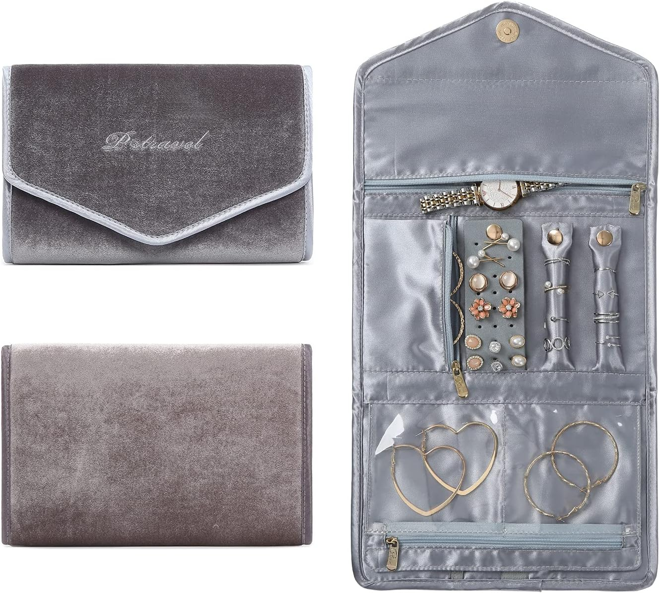 Jewelry Rolls, Travel Jewelry Organizer Roll, Foldable Jewelry Case, Women Jewelry Storage Bag for Journey-Rings, Necklaces, Earrings, Bracelets, Watches, Brooches by Vanfn P.Travel Series