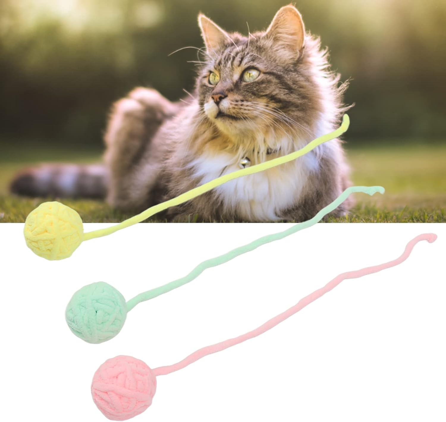 3Pcs Cat Plush Ball, Interactive Cat Fuzzy Chew Balls with Bells, Fun Adorable Colorful Cat Ball Toys Playing Soft Plush Bouncy Ball Toys for Indoor Cats Kitten (Pure Color)