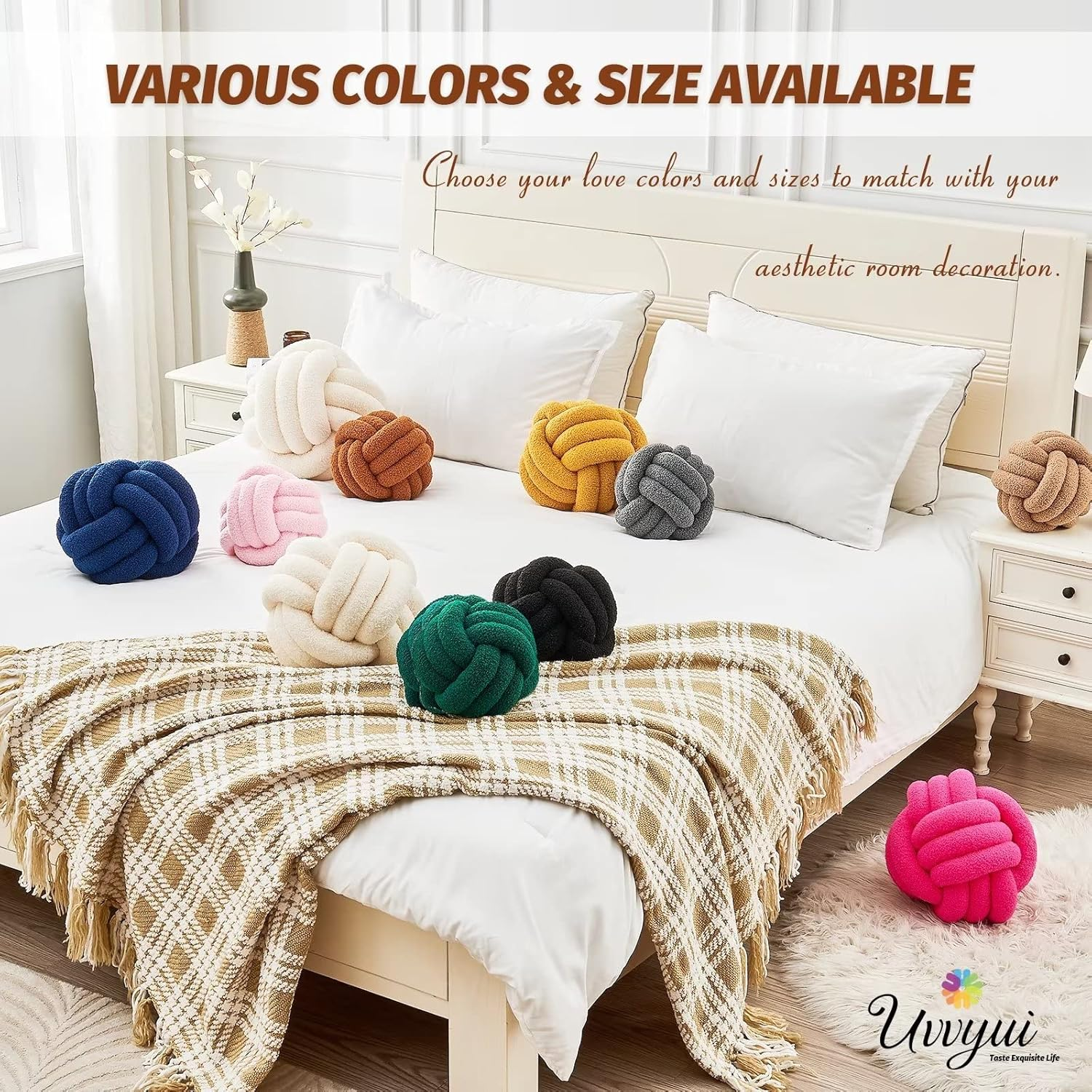 Uvvyui Knot Pillow Ball, Soft Home Decorative Pillows, round Throw Pillow, Handmade Knotted Plush Pillow, round Boucle Pillow Cushion (8.6 Inches Caramel) image number 7