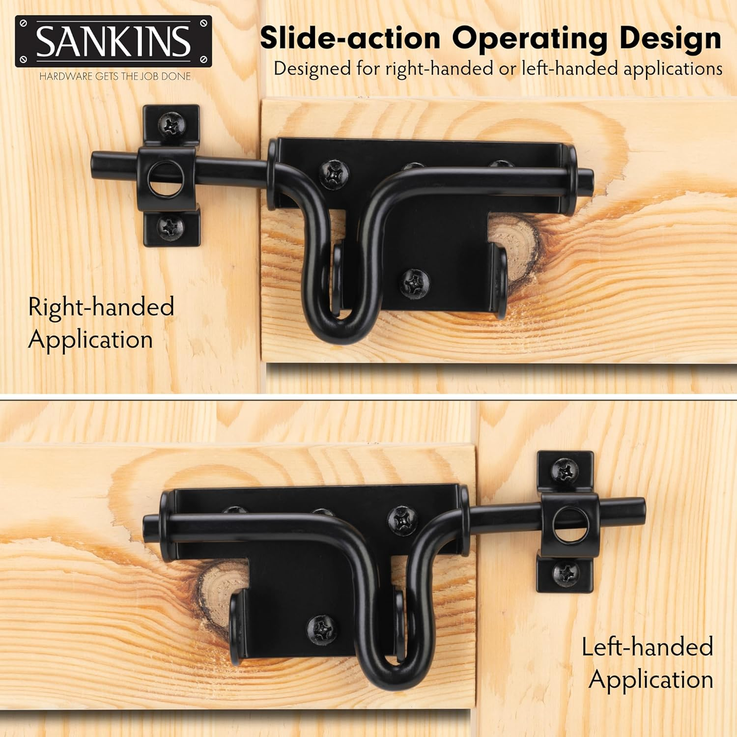 SANKINS Slide Bolt Gate Latch for Wooden Fence, Heavy Duty Black Sliding Bolt Gate Lock Latch Hardware with Padlock Hole, Door Gate Latch for Wooden Gate Vinyl Fence Barn Shed, 1 Pack image number 2