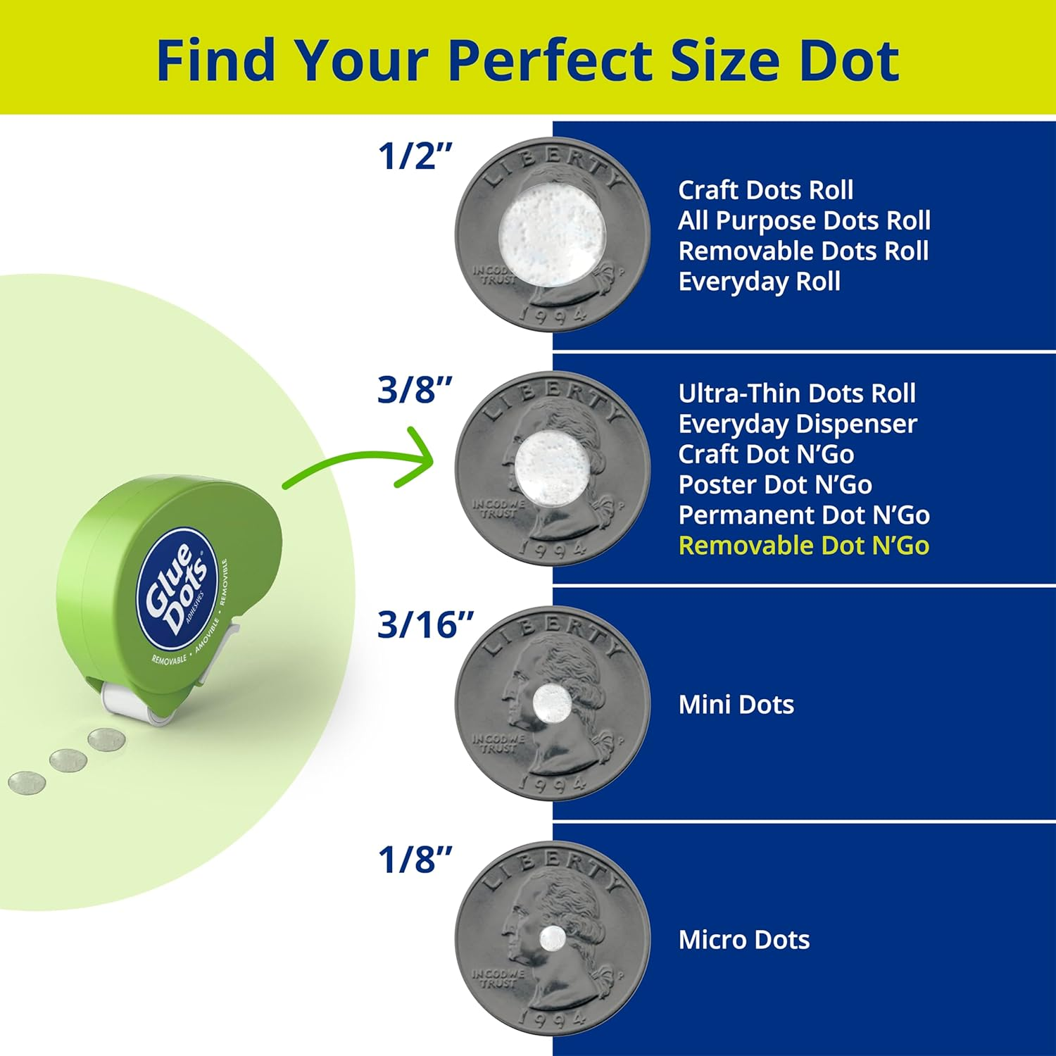 Glue Dots Removable Dot N' Go Dispenser with 200 (.375 Inch) Removable Adhesive Dots (03669E) image number 4