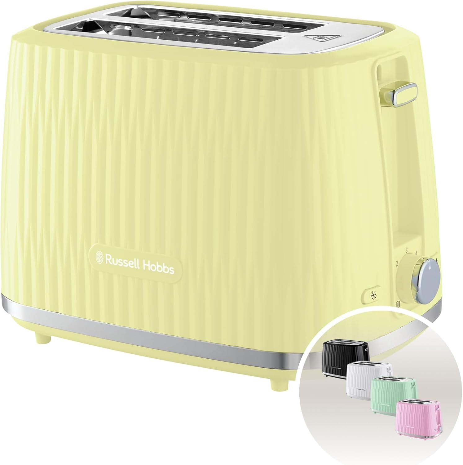 Russell Hobbs Eden 2-Slice Toaster (6 Browning Settings, Elevated Lift Function, Frozen Functions, Reheat, Cancel, 800W Removable Tray, Pistachios) 27374