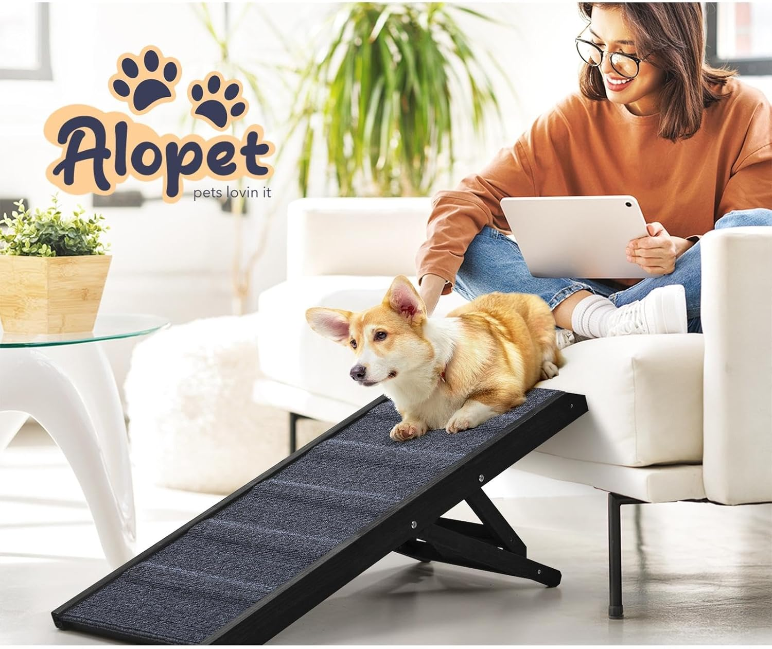 Foldable Dog Ramp, Dogs Stairs with anti Slide Surface, 3 Adjustable Height (33-56Cm), No Assembly Required, Wooden Pet Ramp for Senior Dogs, Cats, Bed Sofa Car, 90X36Cm, Black image number 6