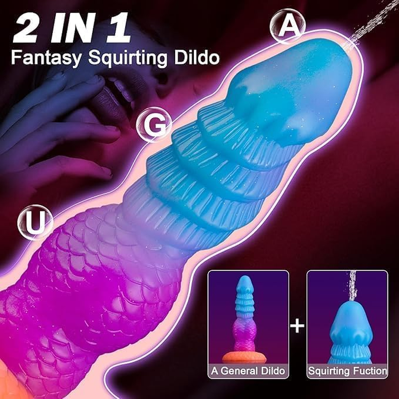 8 Inches Squirting Dildo, Ejaculating Dildo with Knot, Luminous Monster Fantasy Cumming Knotted Penis Glow in the Dark, Adult Sex Toys for Women Men image number 3