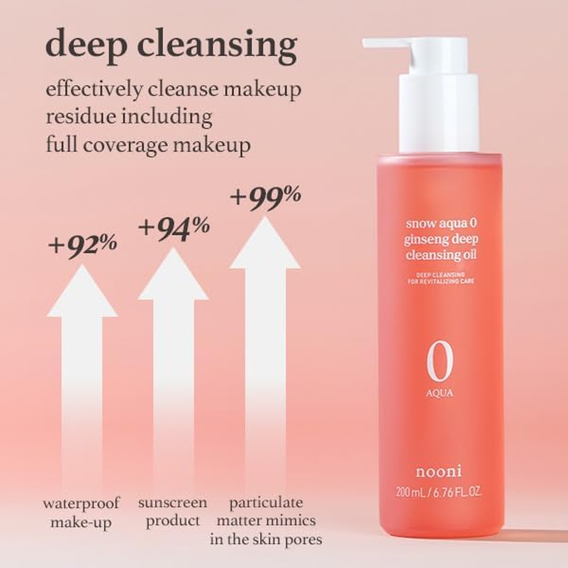 NOONI Korean Cleansing Oil - Snow Aqua 0 Ginseng Deep Cleansing Oil, 6.76 Fl.Oz (200 Ml) | Makeup Double Cleansing, Glass Skin, Nooni Eggie Skin, Helps Control Sebum, Revitalizing Care for Face image number 5