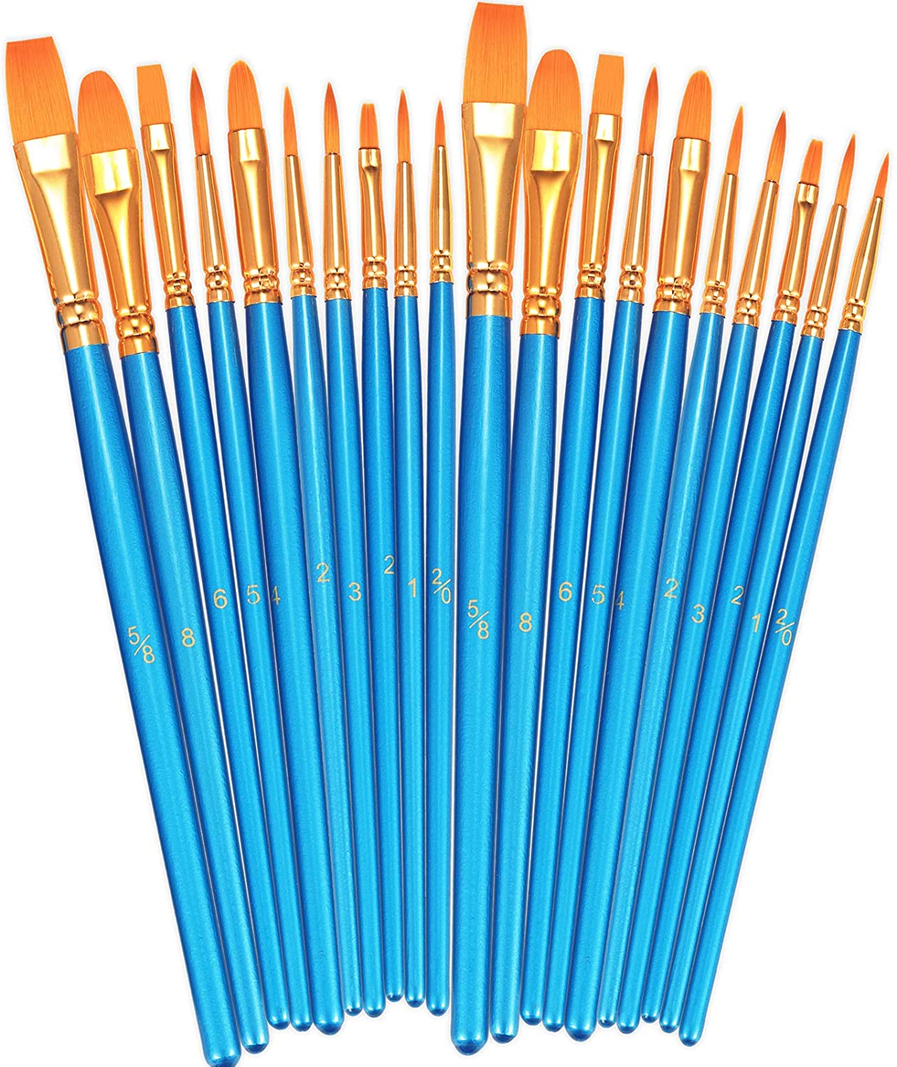 BOSOBO Paint Brushes Set, 2 Pack 20 Pcs round Pointed Tip Paintbrushes Nylon Hair Artist Acrylic Paint Brushes for Acrylic Oil Watercolor, Face Nail Art, Miniature Detailing & Rock Painting, Blue