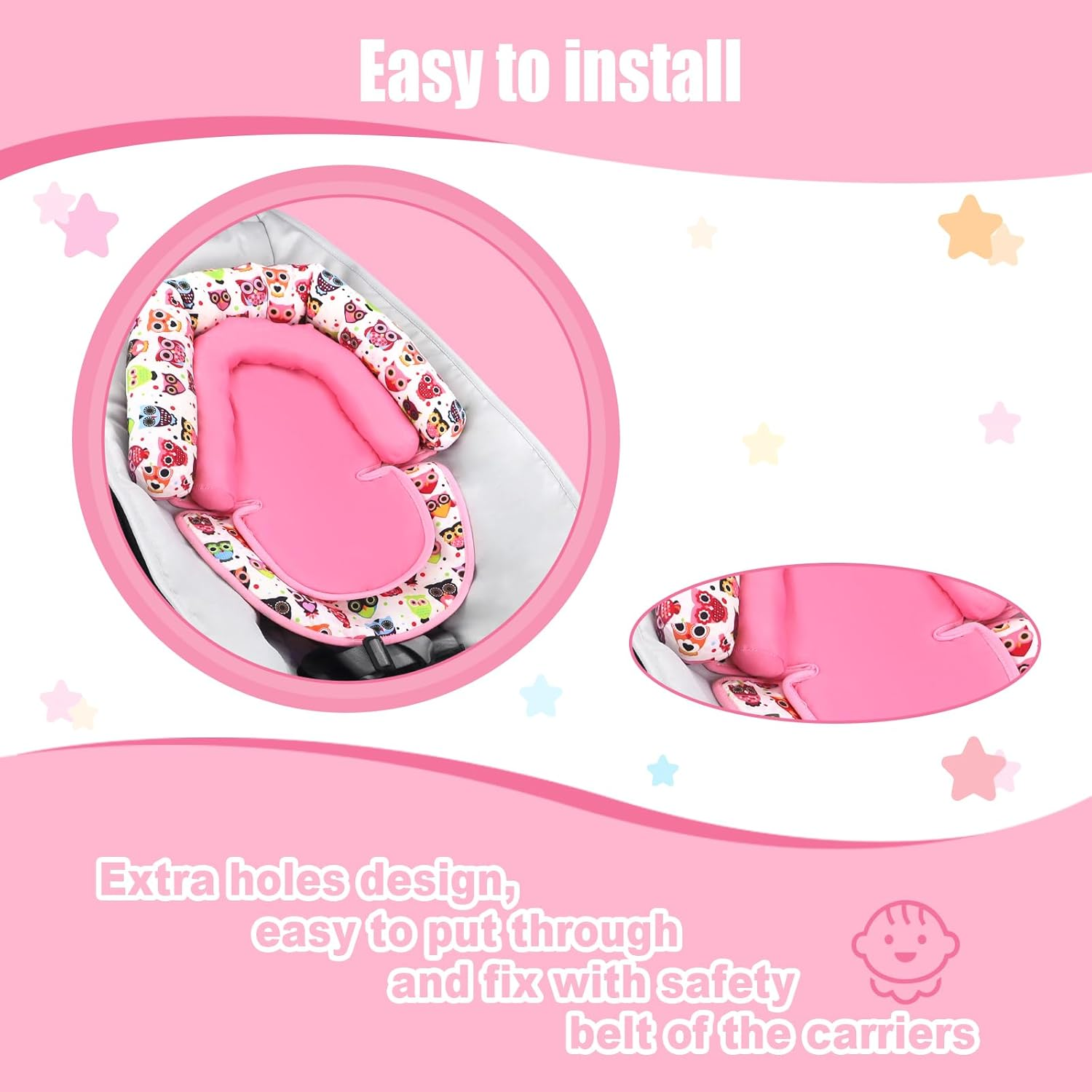 KAKIBLIN Car Seat Head Support Infant, Dinosaur Infant Car Seat Insert, 2-In-1 Reversible Baby Car Seat Head and Body Support, Soft Baby Car Seat Cushion for Newborn image number 4