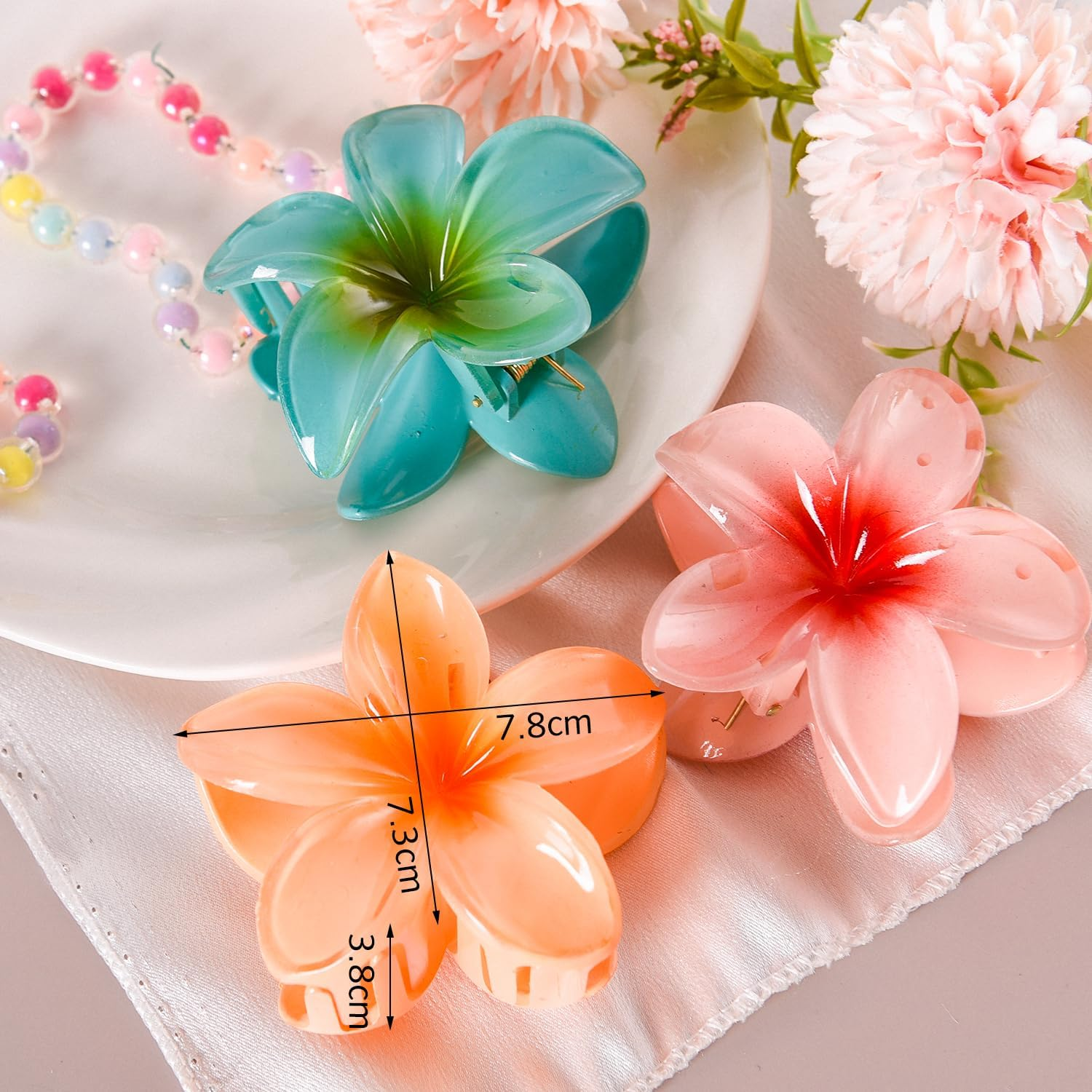 6 Colored Flower Hair Clips, Large Hawaiian Flower Barrette, Cute Hair Clips, Flower Hair Clip for Thick/Thin Hair, Gift Hair Accessories for Women