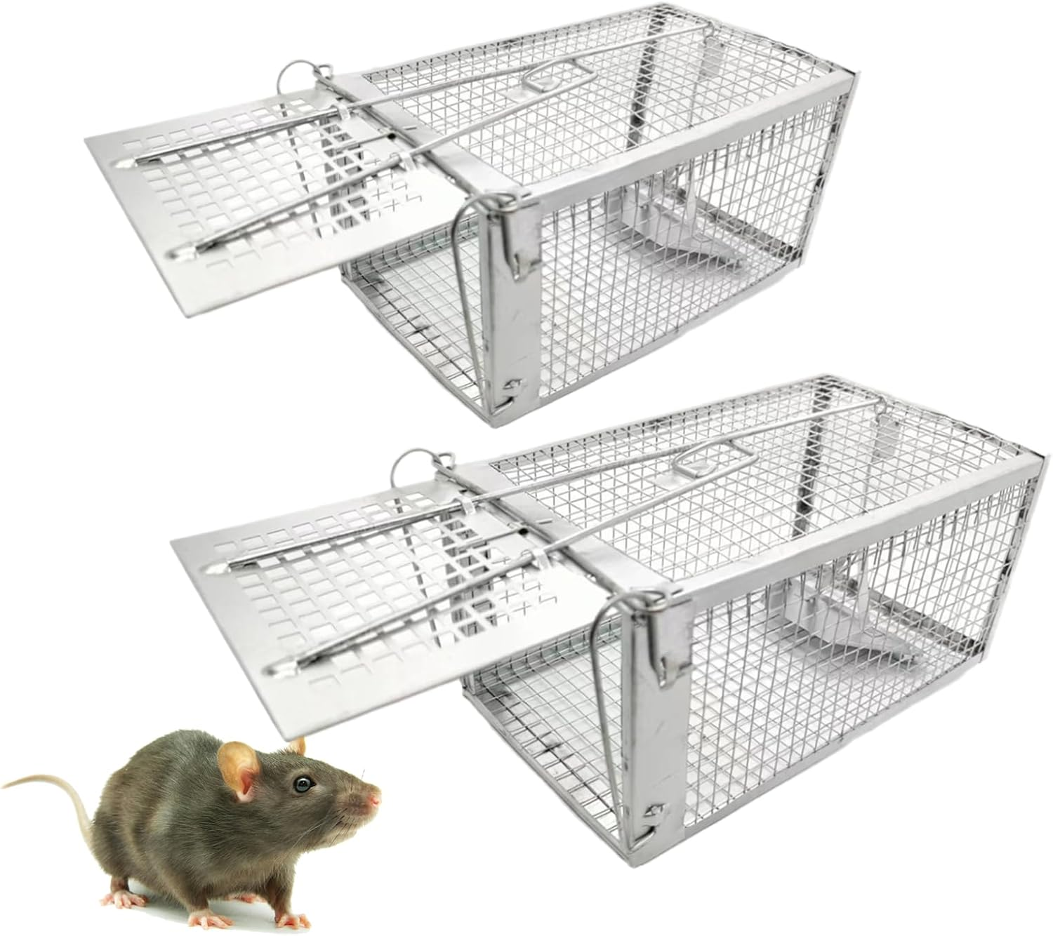 PIXESTT 2 PCS Humane Mouse Trap, Rat Cage Trap Suitable for Capturing Mice or Hamsters Alive, Friendly Small Animal Humane Live Cage Rat - 11.2'' X 5.5'' X 5'' image number 4