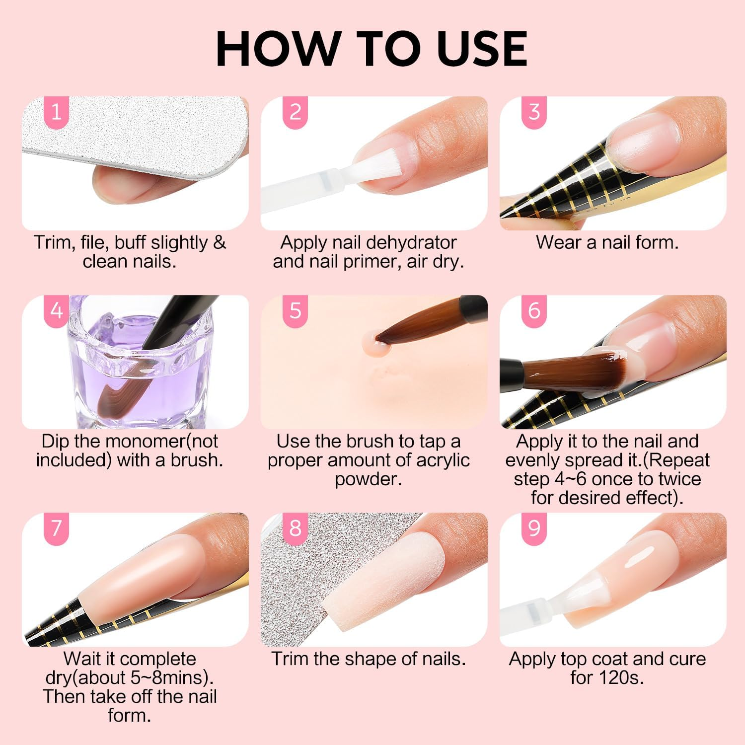 AIMEILI Acrylic Nail Powder 60G Pink Acrylic Powder for Acrylic Nail Art 3D Nail Carving French Nail Extension image number 3